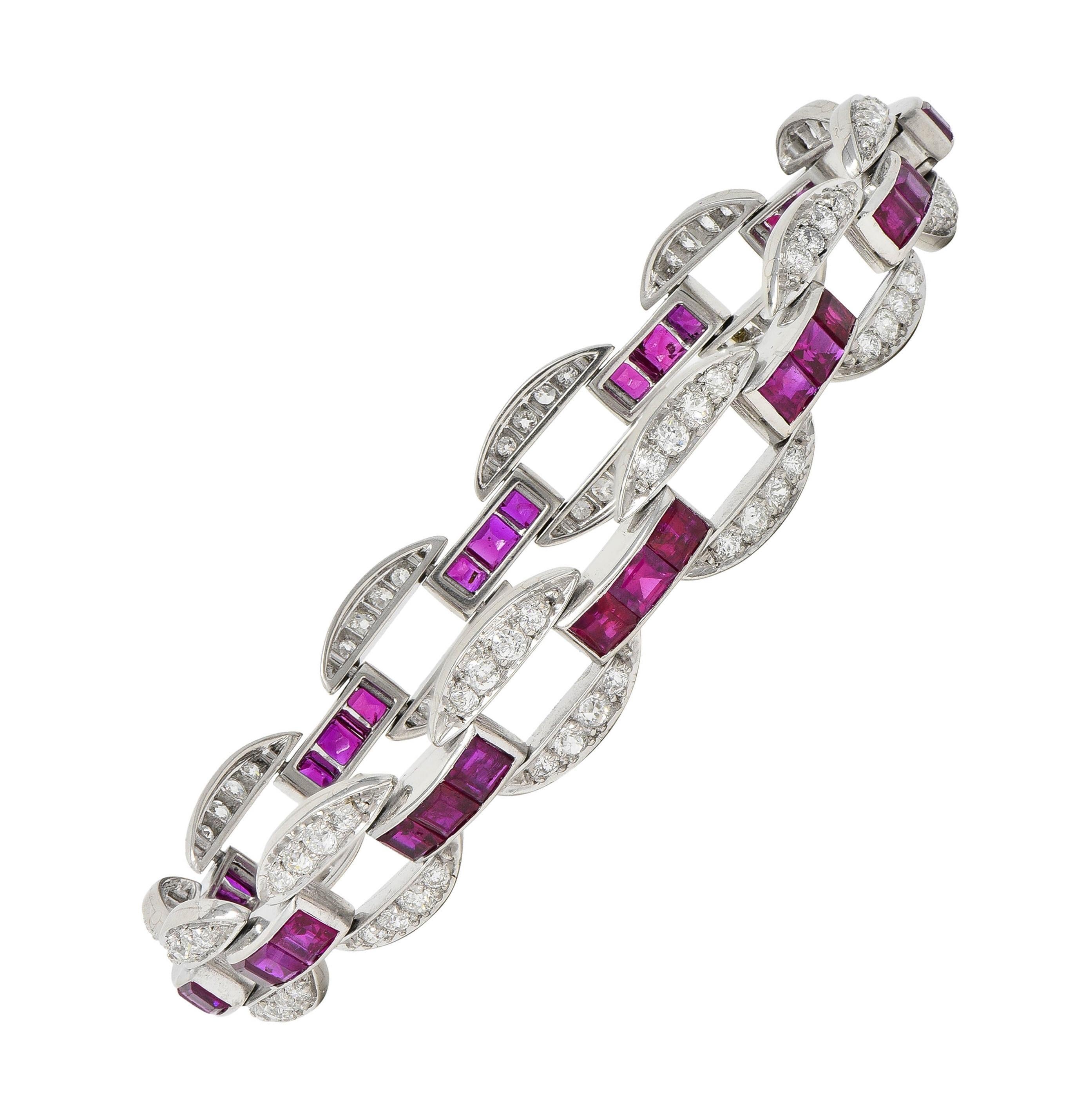 J.E. Caldwell, bracelet à maillons vintage Art déco en platine avec rubis et diamants 7,80 carats poids total en vente 6