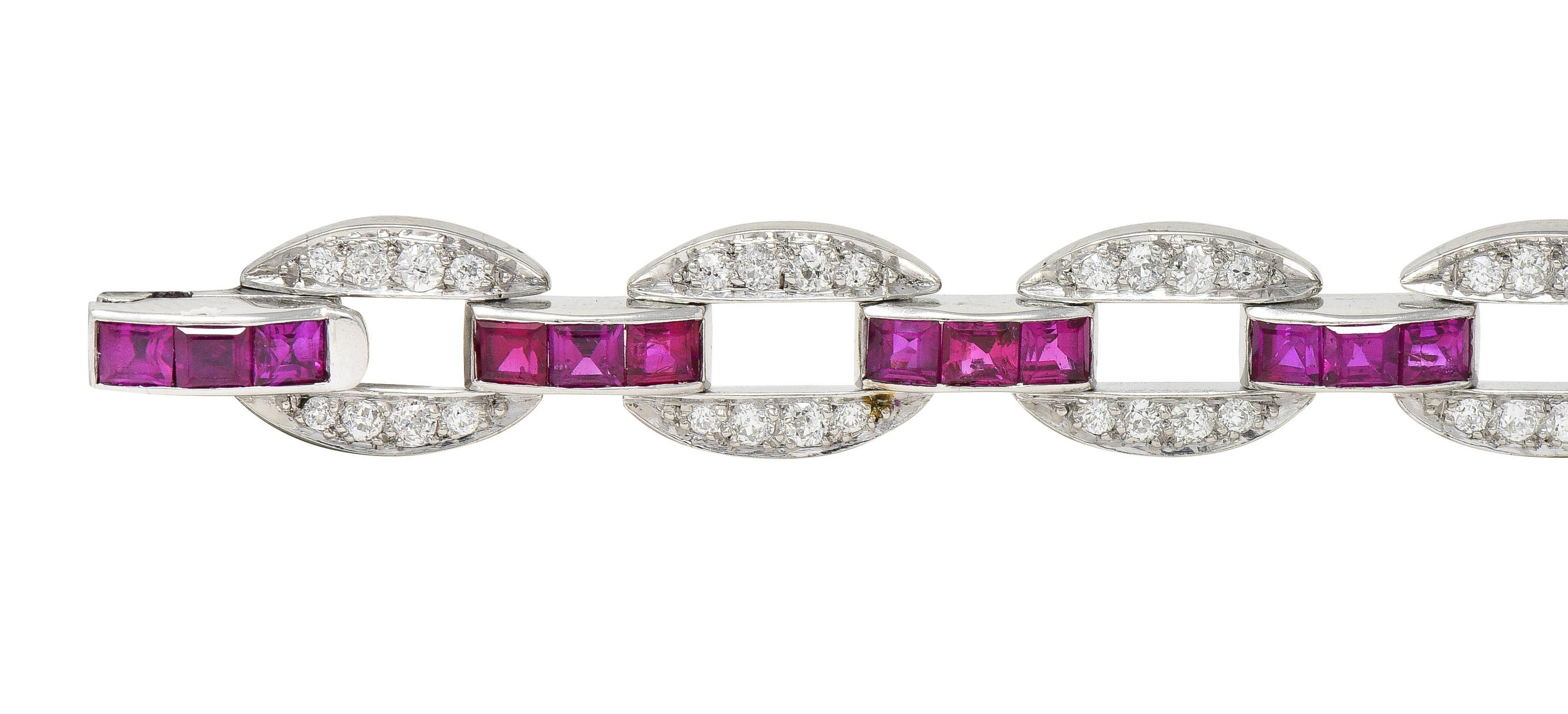 J.E. Caldwell, bracelet à maillons vintage Art déco en platine avec rubis et diamants 7,80 carats poids total Pour femmes en vente
