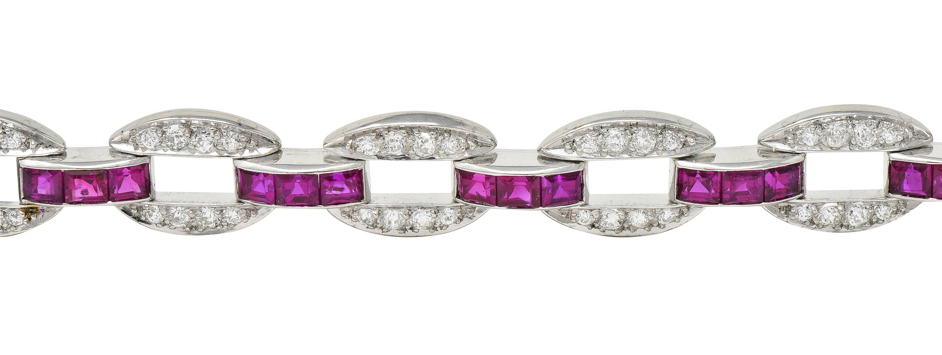 J.E. Caldwell, bracelet à maillons vintage Art déco en platine avec rubis et diamants 7,80 carats poids total en vente 1
