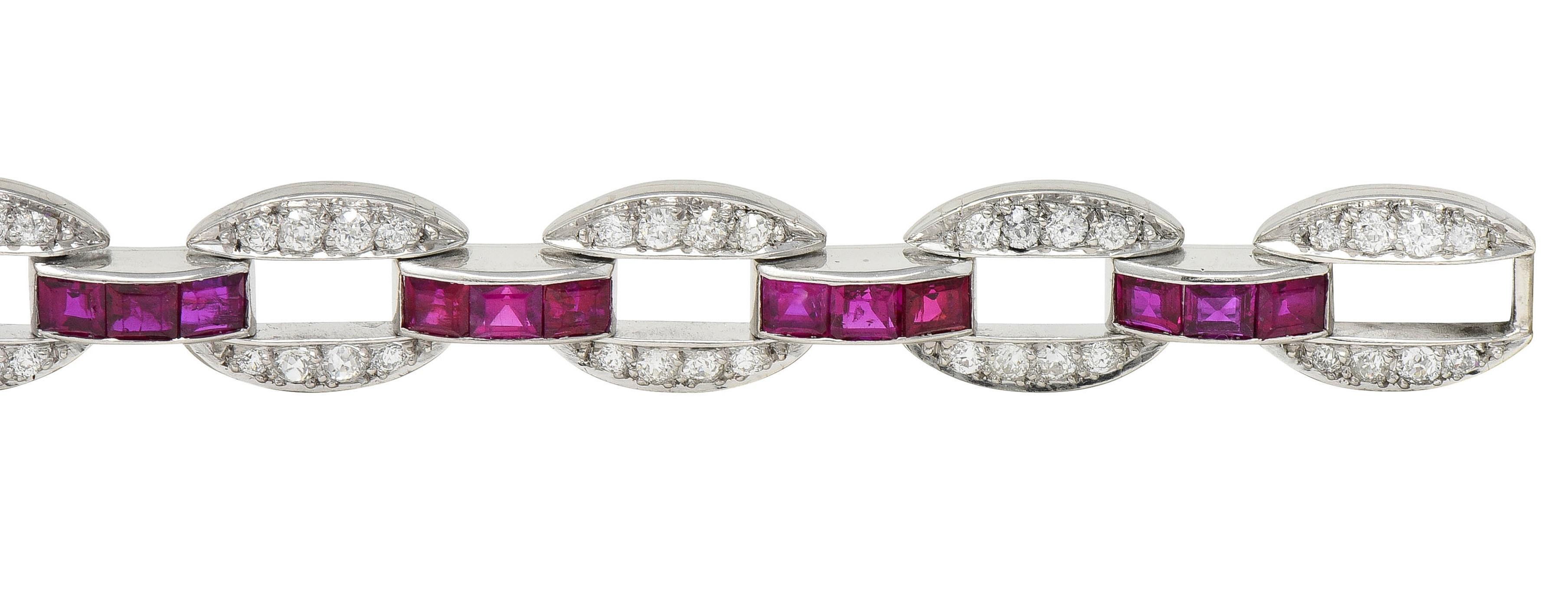 J.E. Caldwell, bracelet à maillons vintage Art déco en platine avec rubis et diamants 7,80 carats poids total en vente 2