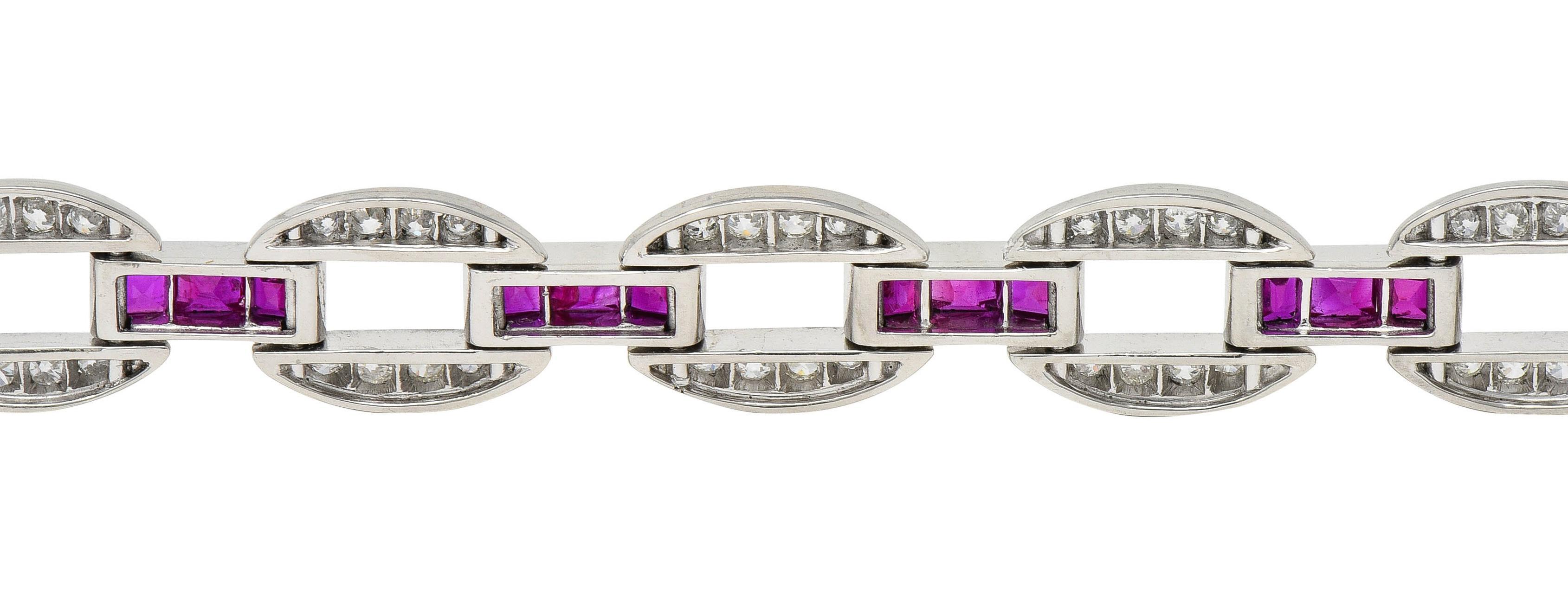 J.E. Caldwell, bracelet à maillons vintage Art déco en platine avec rubis et diamants 7,80 carats poids total en vente 3