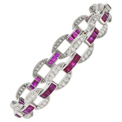 J.E. Caldwell Art Deco 7,80 CTW Rubin Diamant Platin Vintage Gliederarmband von Caldwell