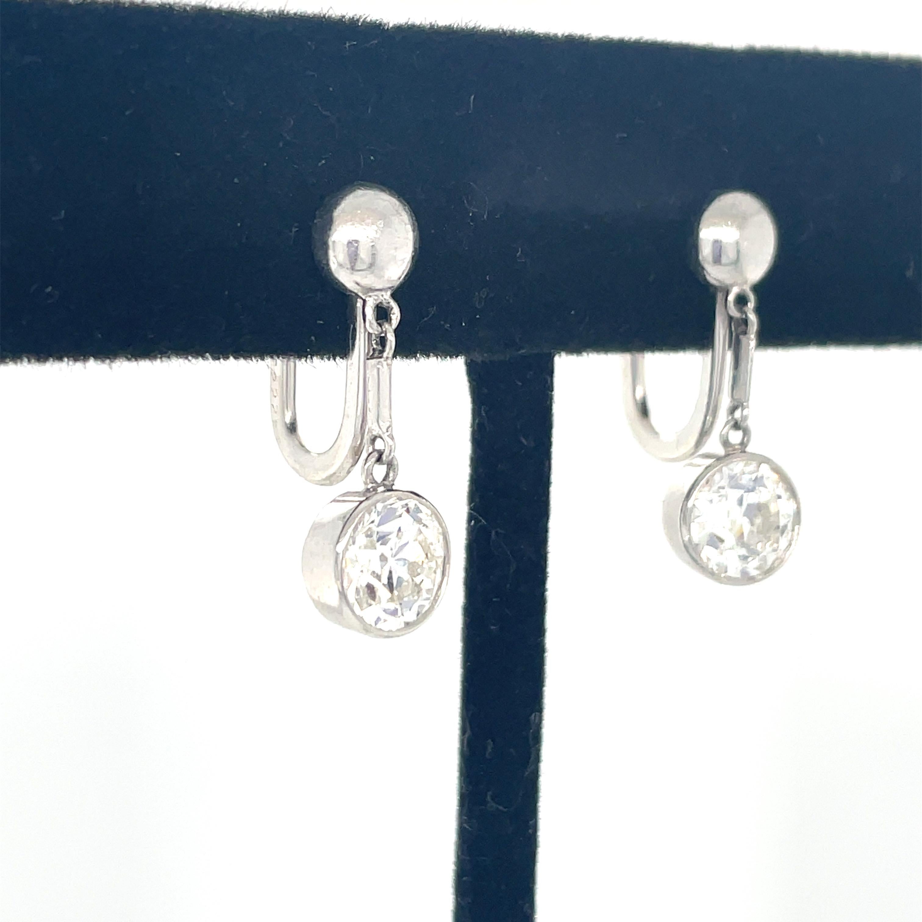 Old European Cut J.E. Caldwell, Art Deco, Diamond Drop Earrings For Sale