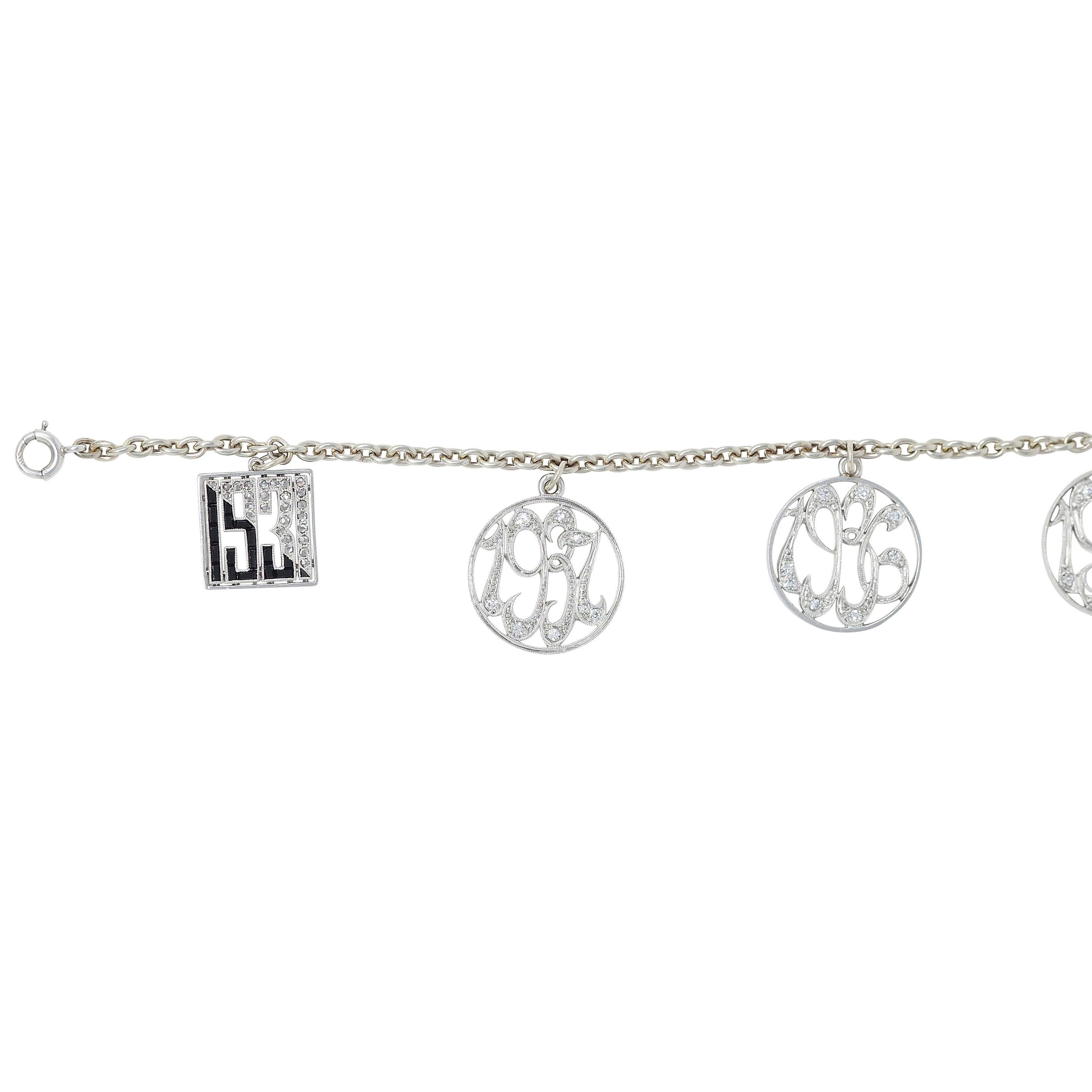 Taglio a rosa JE Caldwell Art Deco Bracciale con diamante e onice in platino e oro 14 carati con data vintage in vendita