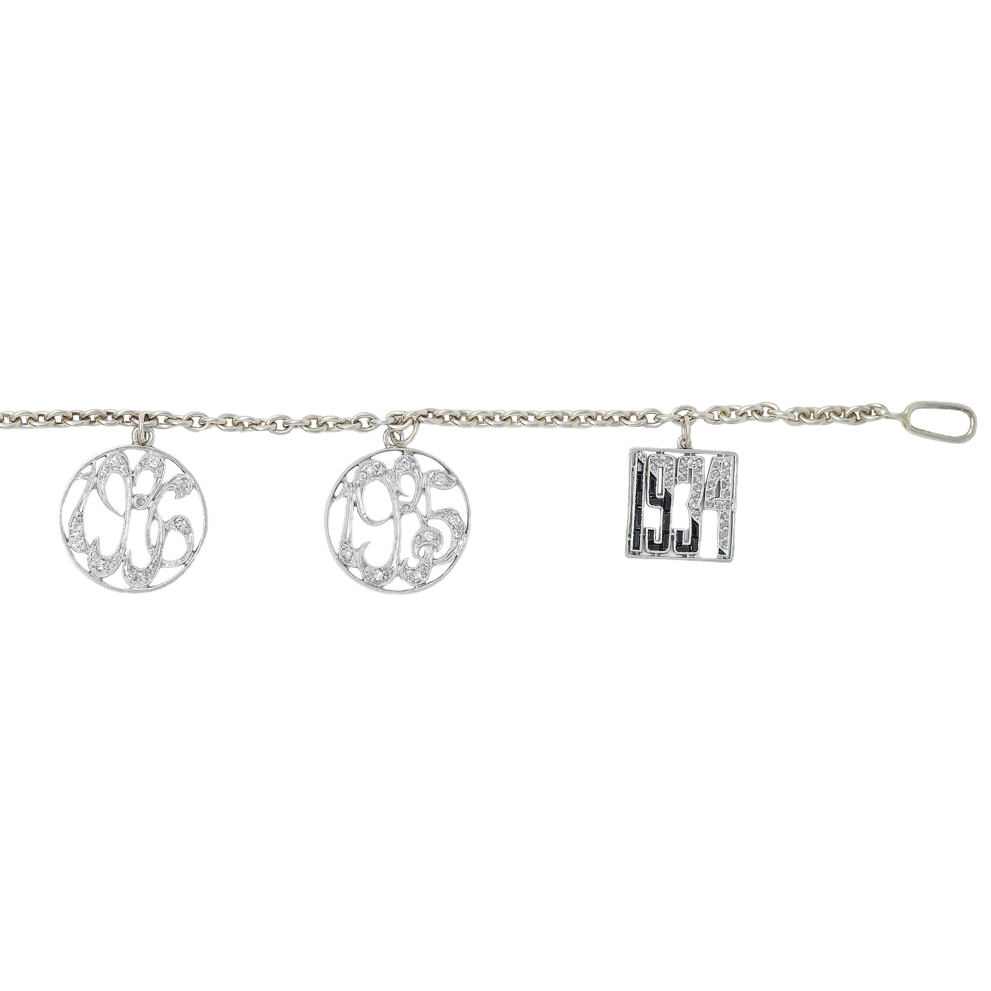 Donna JE Caldwell Art Deco Bracciale con diamante e onice in platino e oro 14 carati con data vintage in vendita