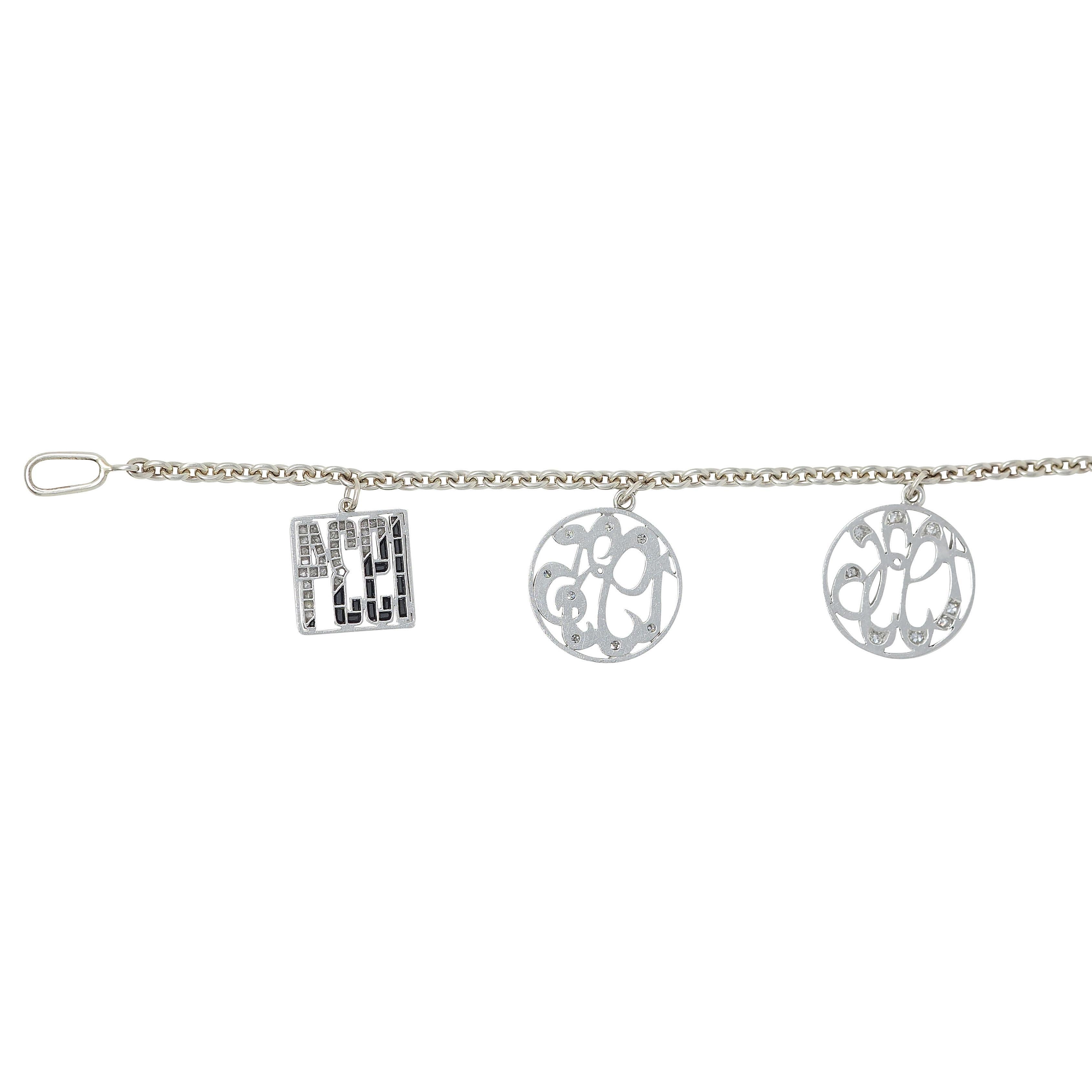 JE Caldwell Art Deco Bracciale con diamante e onice in platino e oro 14 carati con data vintage in vendita 1
