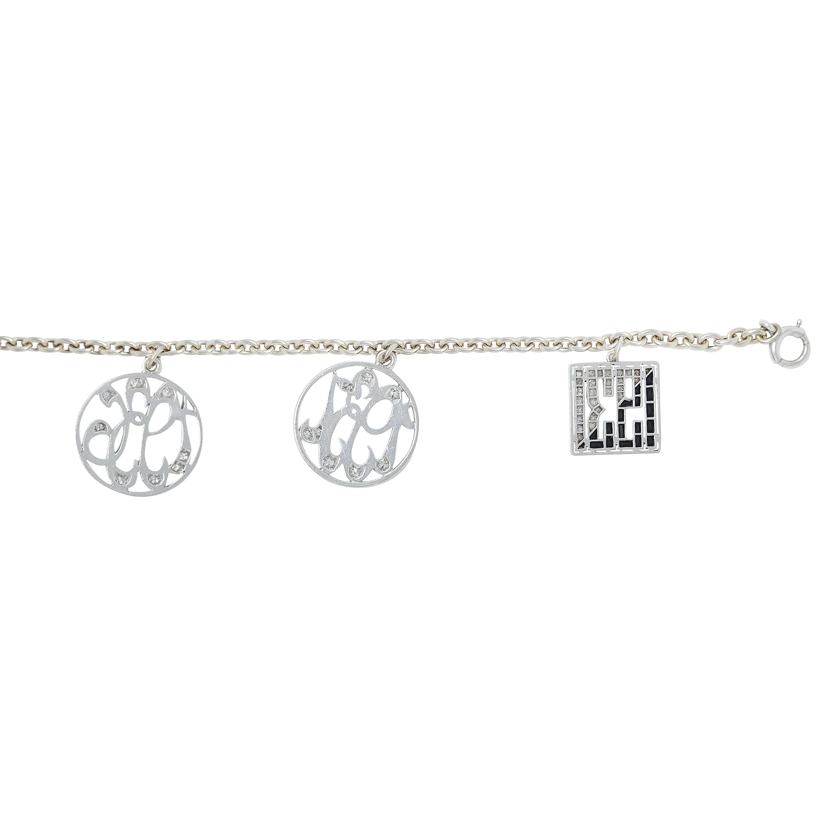 JE Caldwell Art Deco Bracciale con diamante e onice in platino e oro 14 carati con data vintage in vendita 3