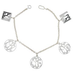 JE Caldwell Art Deco Diamond Onyx Platinum 14K Gold Vintage Date Charm Bracelet