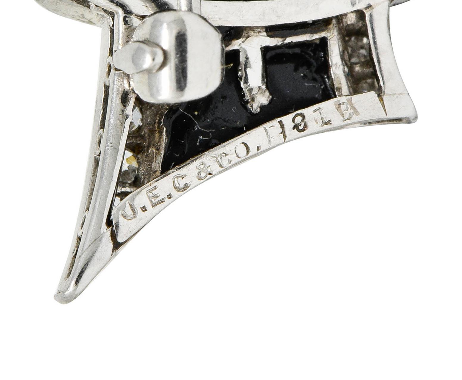 Women's or Men's J.E. Caldwell Art Deco Diamond Onyx Platinum Bow Brooch