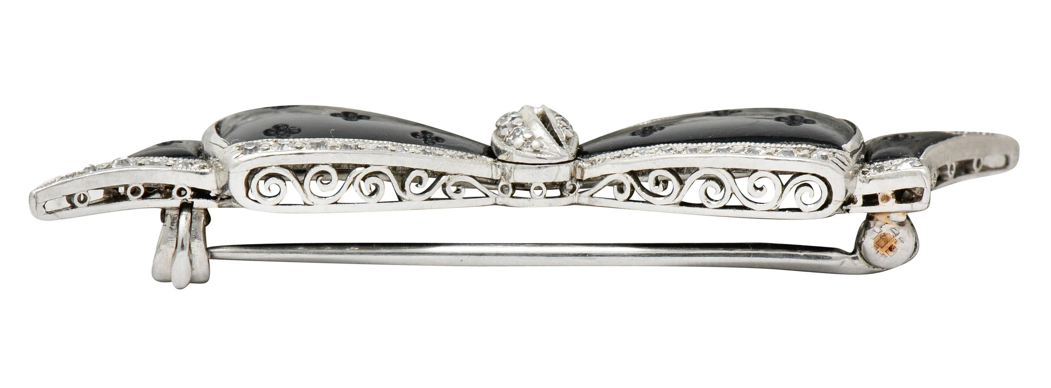 J.E. Caldwell Art Deco Diamond Onyx Platinum Bow Brooch 2