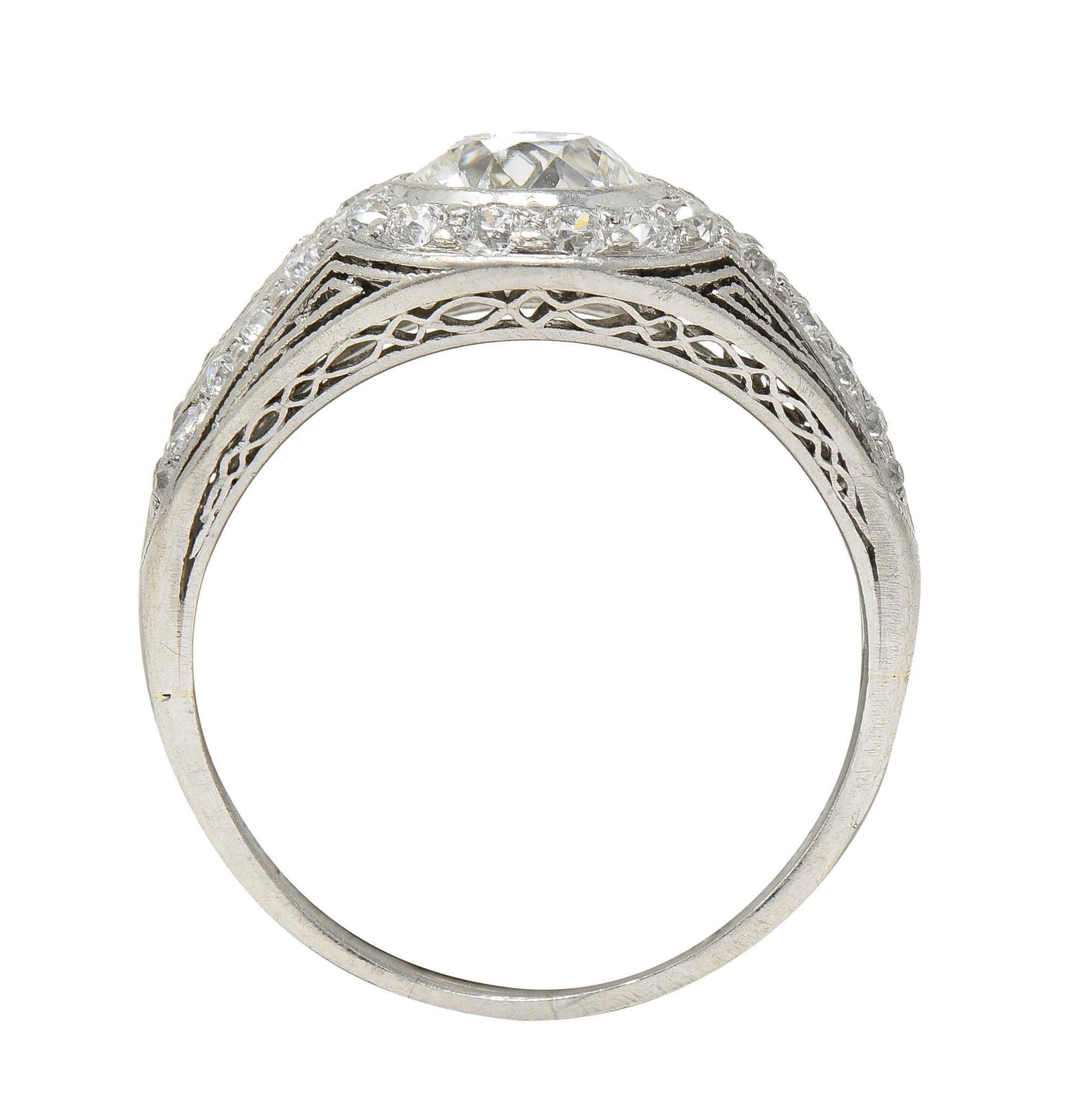 J.E. Caldwell Art Deco Diamond Platinum Greek Key Antique Bombé Engagement Ring For Sale 6