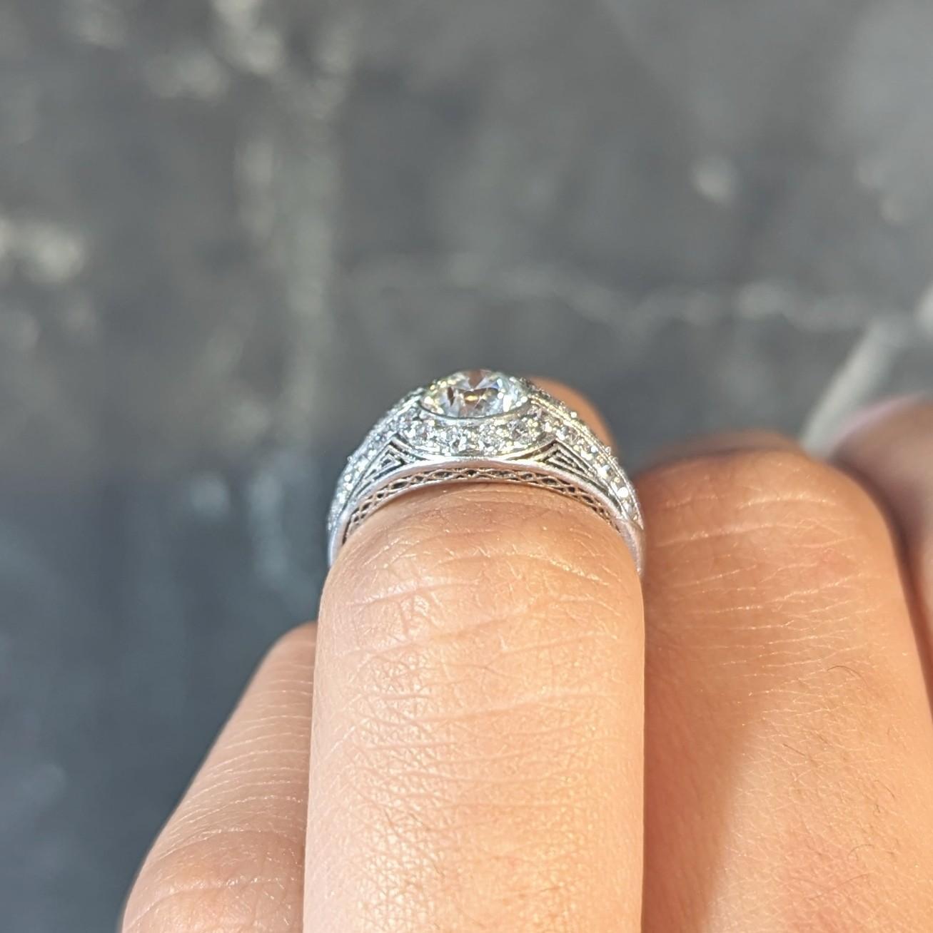 J.E. Caldwell Art Deco Diamond Platinum Greek Key Antique Bombé Engagement Ring For Sale 8