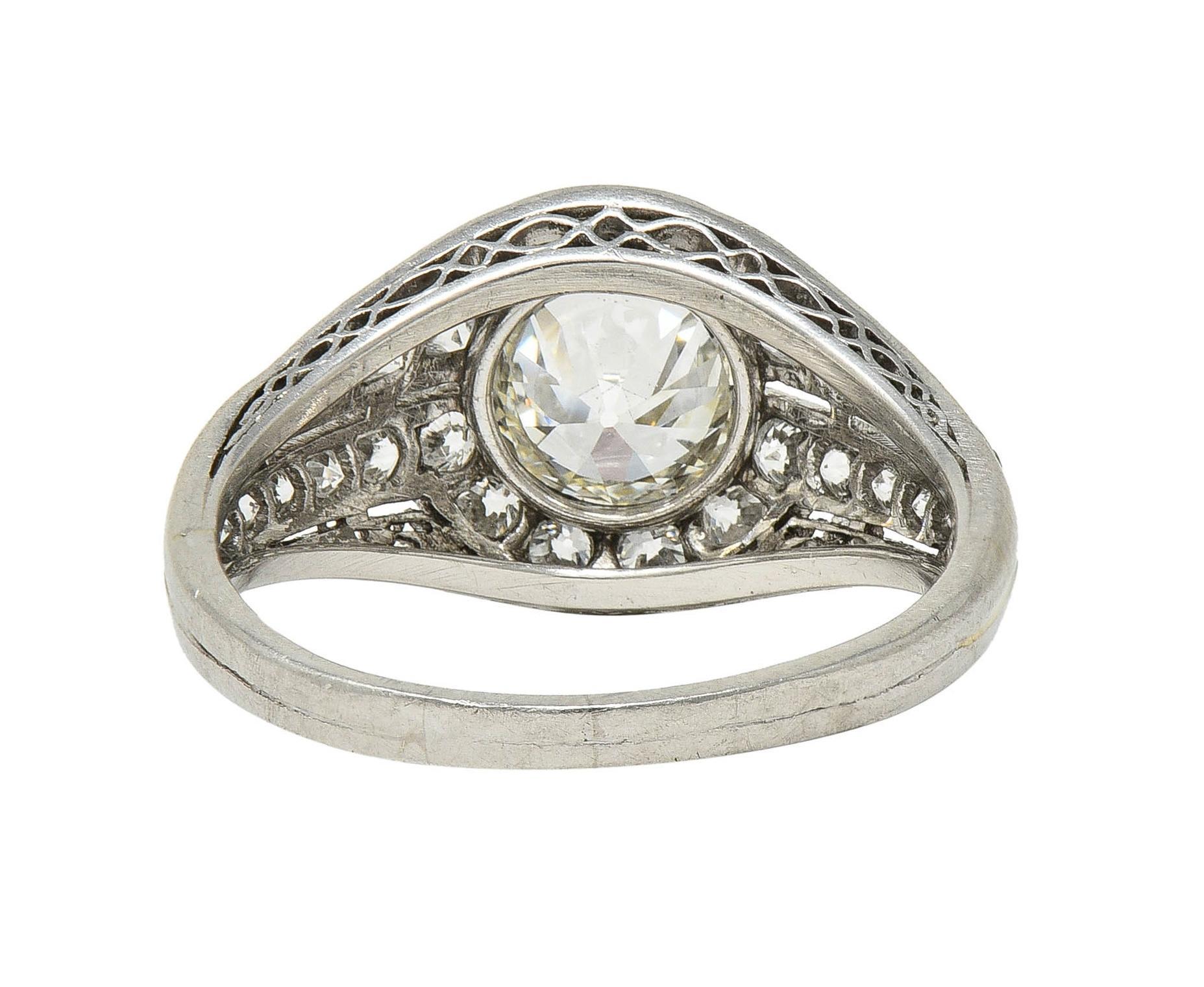 J.E. Caldwell Art Deco Diamond Platinum Greek Key Antique Bombé Engagement Ring For Sale 1