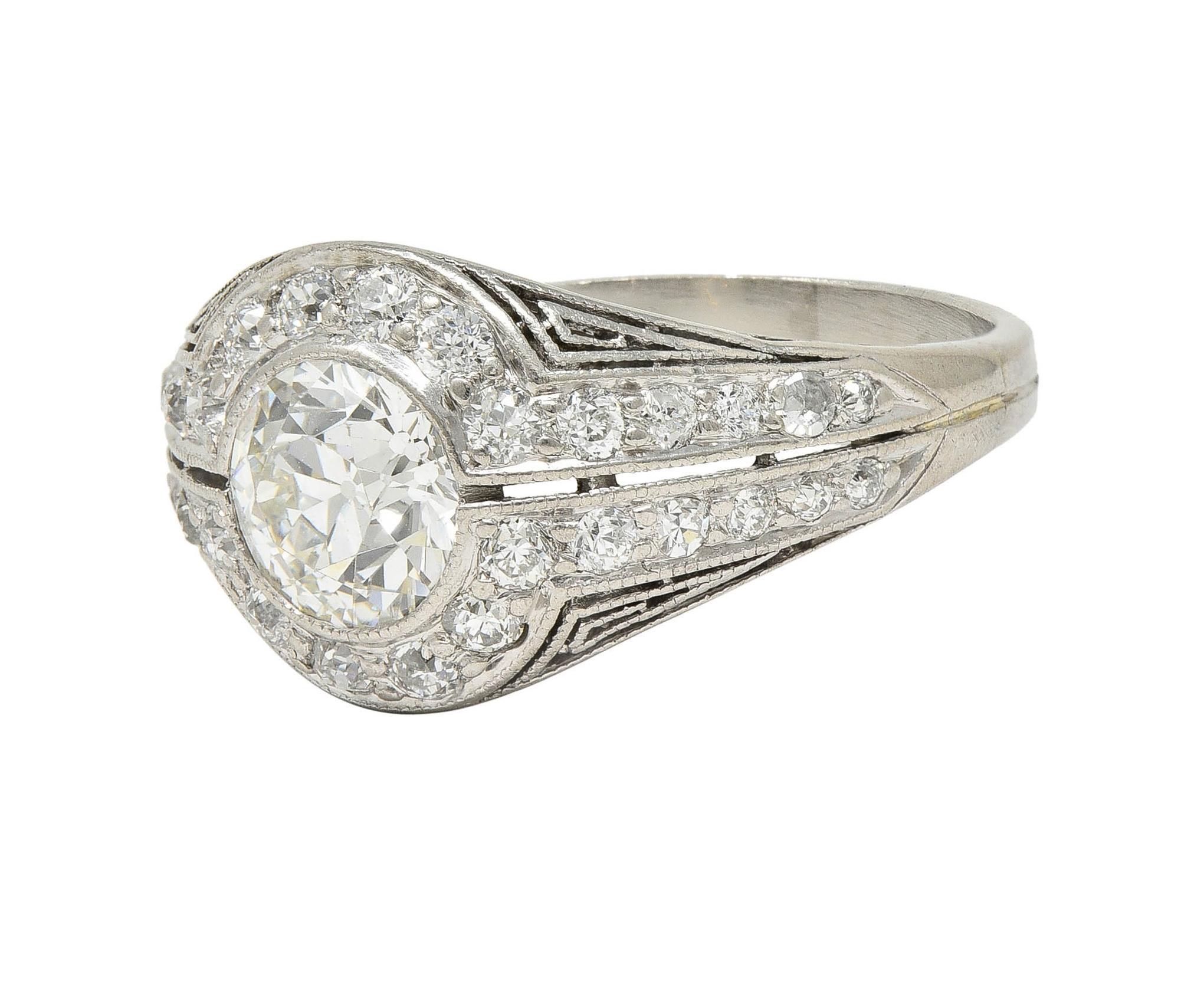 J.E. Caldwell Art Deco Diamond Platinum Greek Key Antique Bombé Engagement Ring For Sale 3