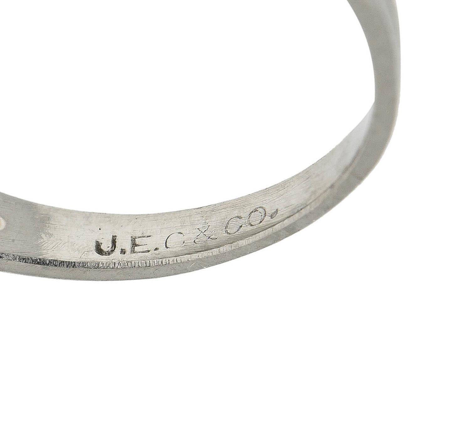 J.E. Caldwell Art Deco Diamond Platinum Greek Key Antique Bombé Engagement Ring For Sale 4