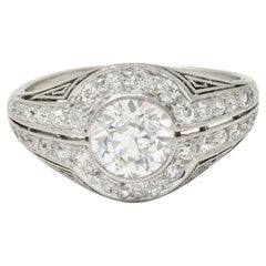J.E. Caldwell Art Deco Diamond Platinum Greek Key Vintage Bombé Engagement Ring