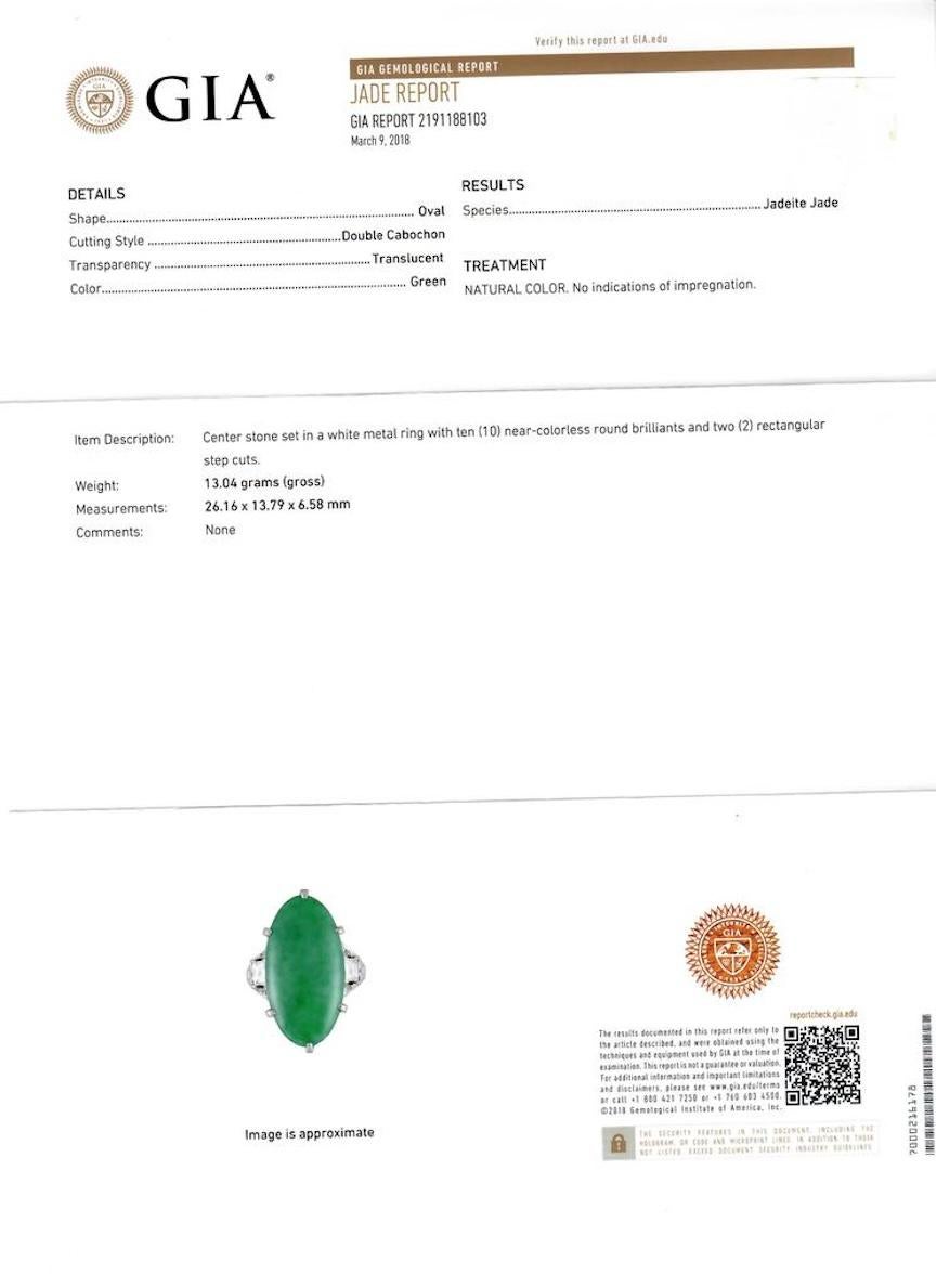 J.E. Bague Art déco en jade et diamants, circa 1925  Numéro de série F20539 Excellent état - En vente à New York, NY