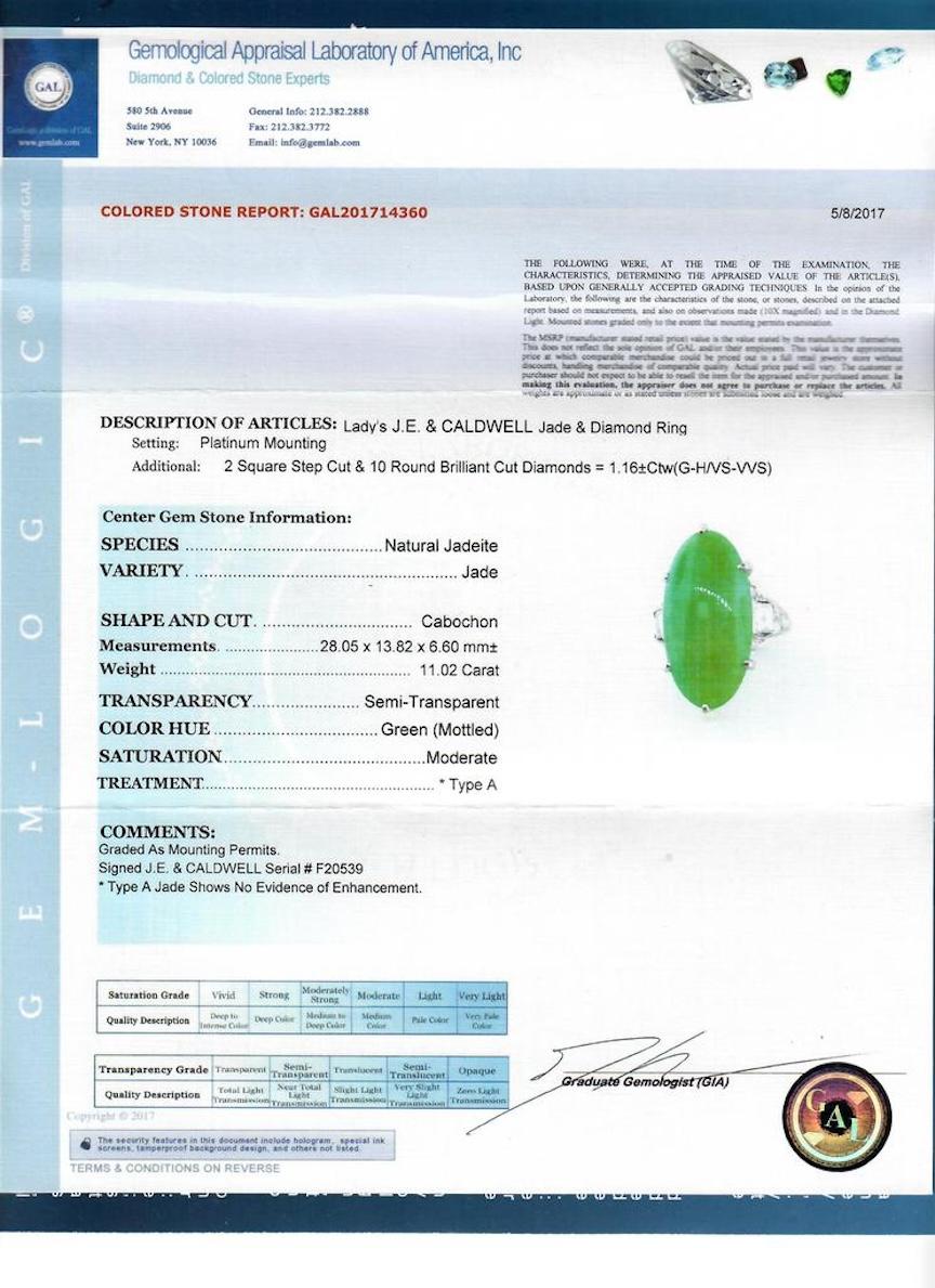 J.E. Bague Art déco en jade et diamants, circa 1925  Numéro de série F20539 Pour femmes en vente