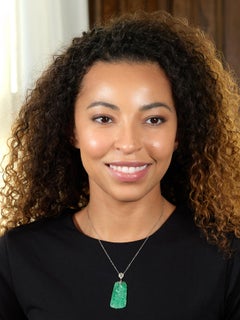 J.E. Caldwell Art Deco Jade Diamond Platinum Vintage Sartuoir Pendant Necklace