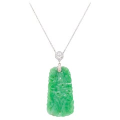 J.E. Caldwell Art Deco Jade Diamond Platinum Vintage Sartuoir Pendant Necklace