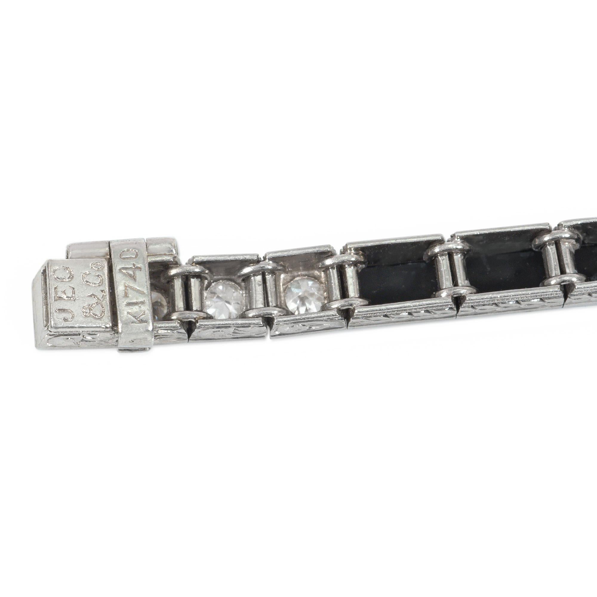 J.E Caldwell Art Deco Onyx and Diamond Line Bracelet In Good Condition For Sale In New York, NY