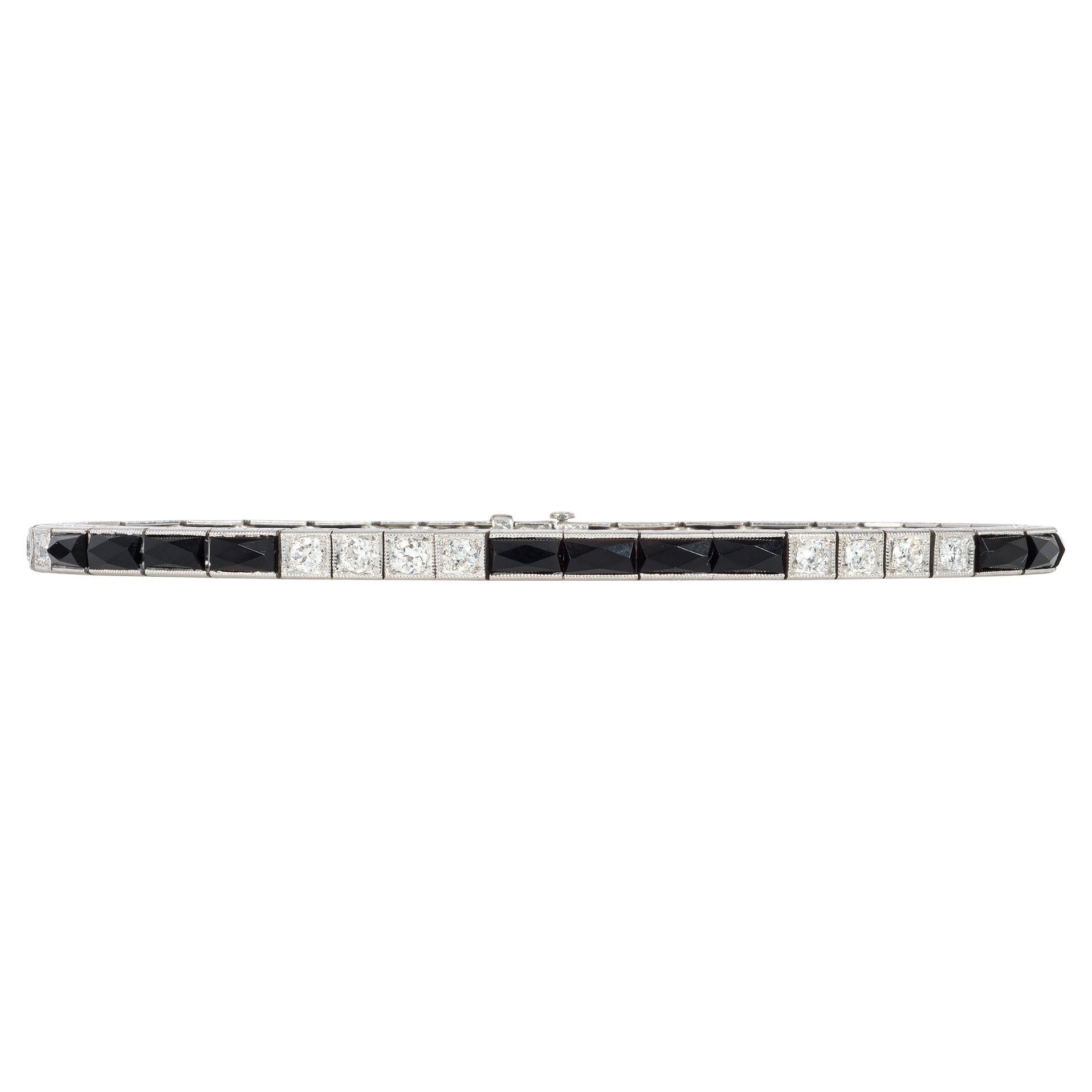 J.E Caldwell Art Deco Onyx and Diamond Line Bracelet For Sale