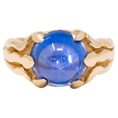J.E. Caldwell Jugendstil-Ring aus 14-karätigem Gold mit einem Ceylon-Saphir ohne Hitzebehandlung, im Antik-Look, Unisex-Ring