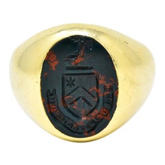 J.E. Caldwell Bloodstone Intaglio 14 Karat Gold Heraldry Unisex Signet Ring
