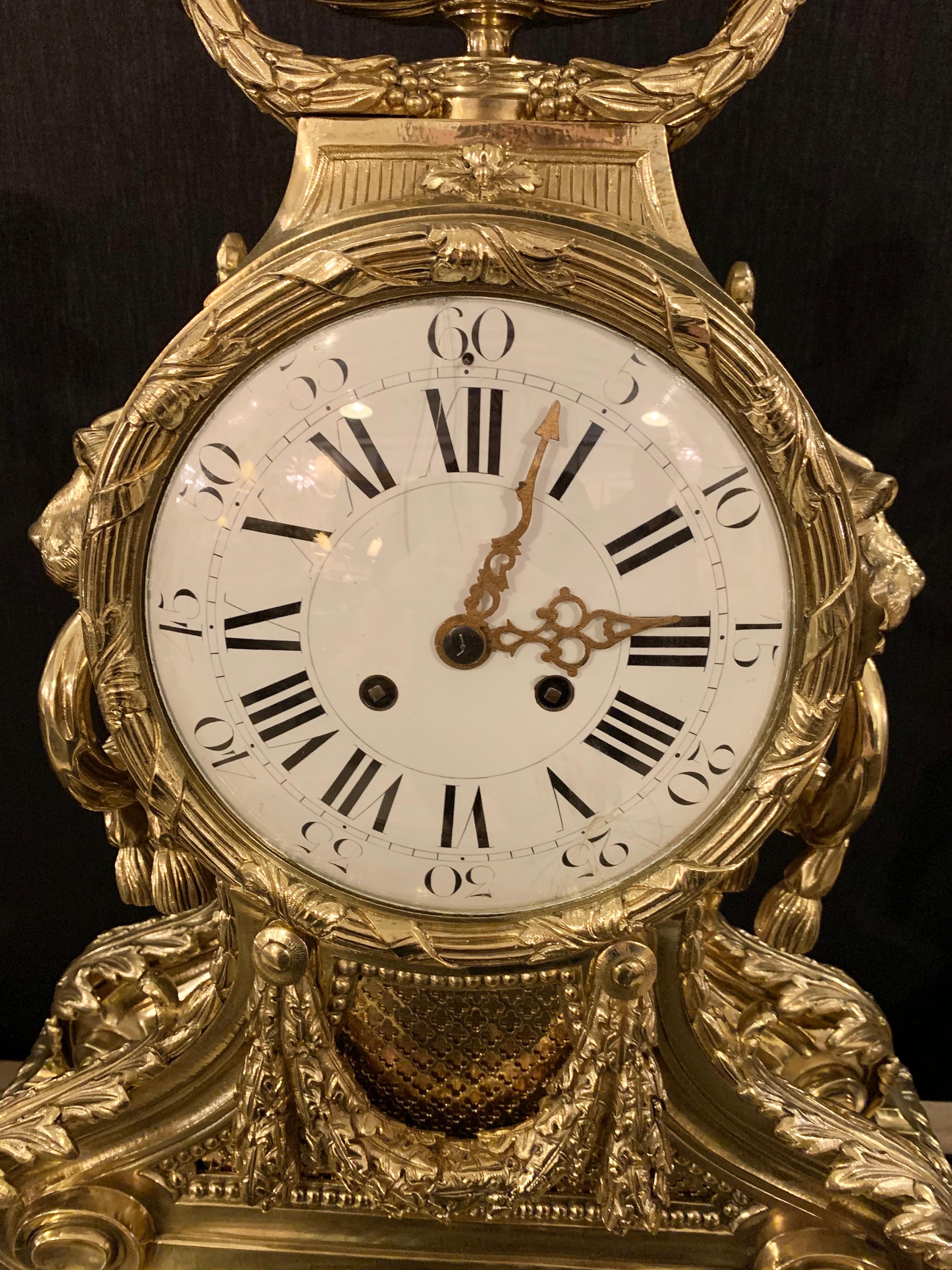 J.E. Caldwell Bronze Louis XVI Style Three-Piece Garniture Clock Set, Palatial 7