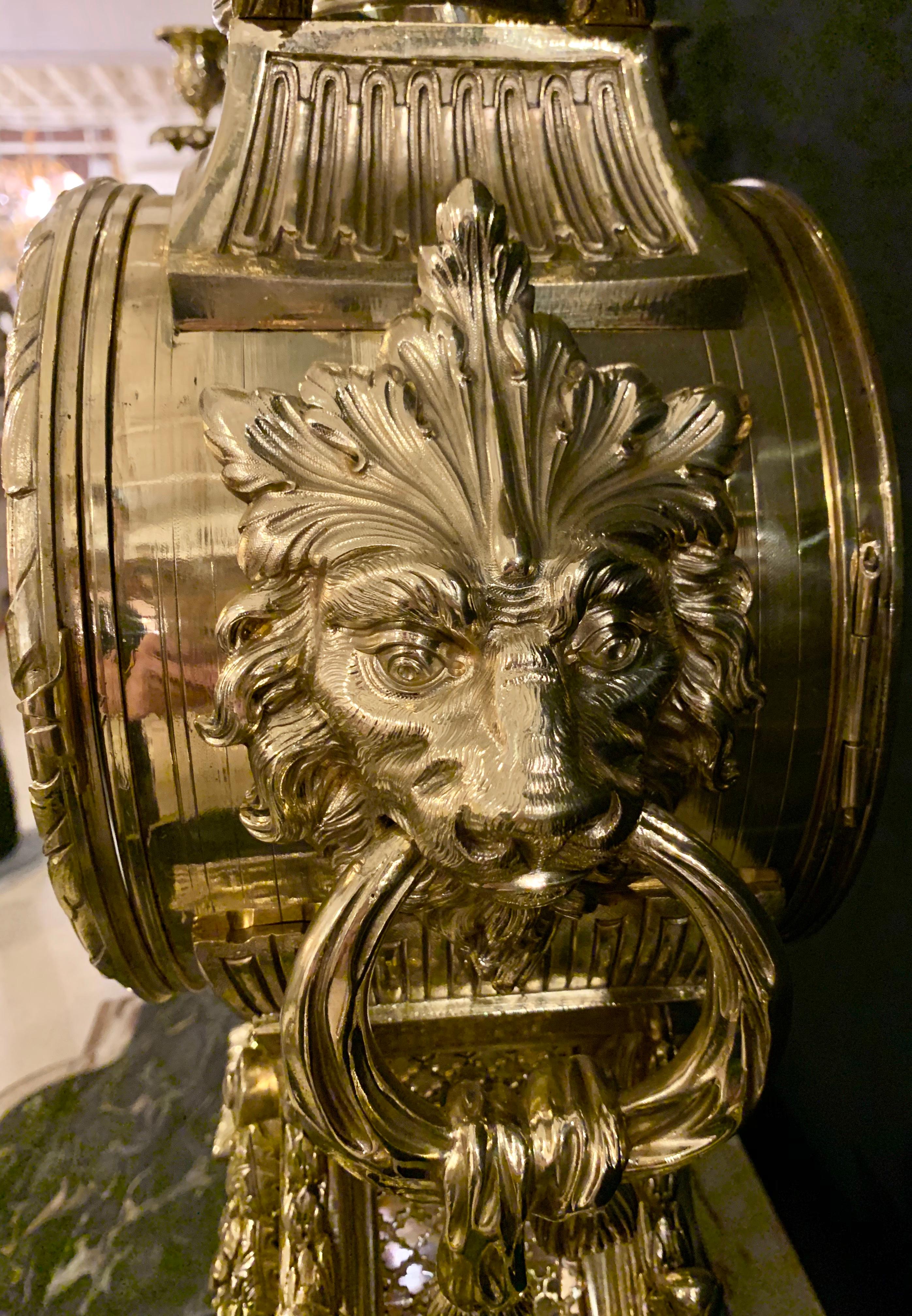 J.E. Caldwell Bronze Louis XVI Style Three-Piece Garniture Clock Set, Palatial 9