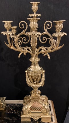 J.E. Caldwell Bronze Louis XVI Style Three-Piece Garniture Clock Set, Palatial
