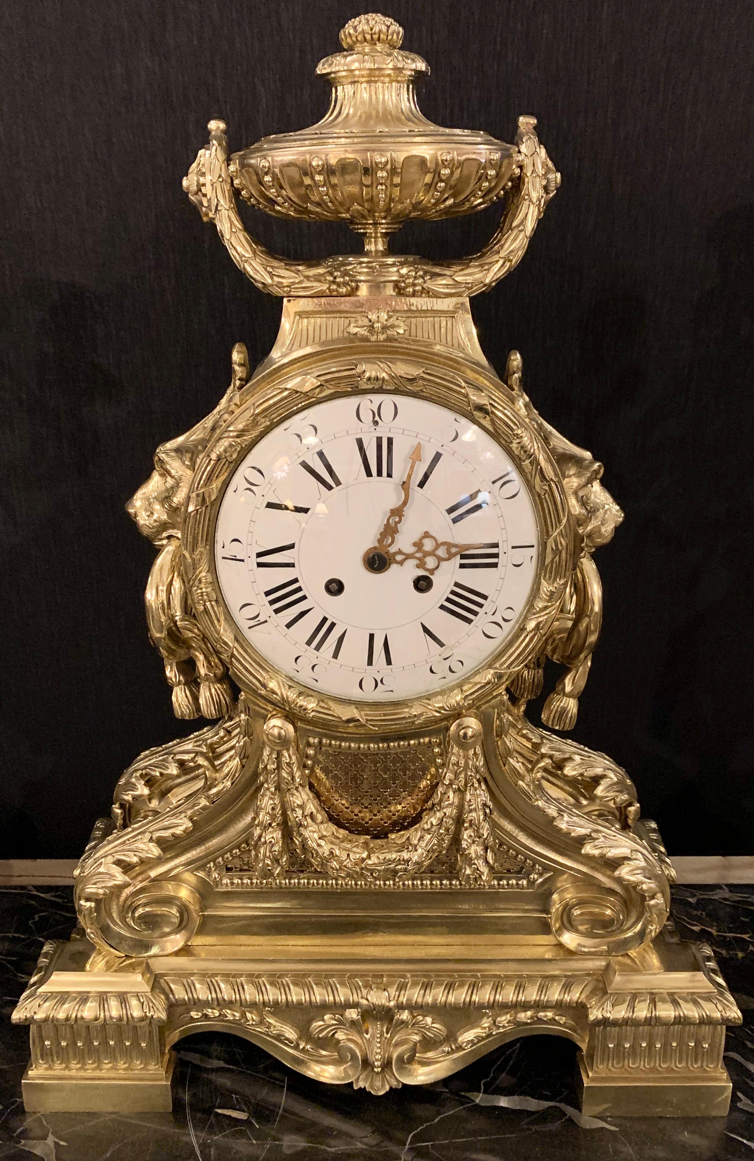 J.E. Caldwell Bronze Louis XVI Style Three-Piece Garniture Clock Set, Palatial 4