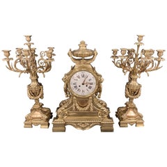 Antique J.E. Caldwell Bronze Louis XVI Style Three-Piece Garniture Clock Set, Palatial