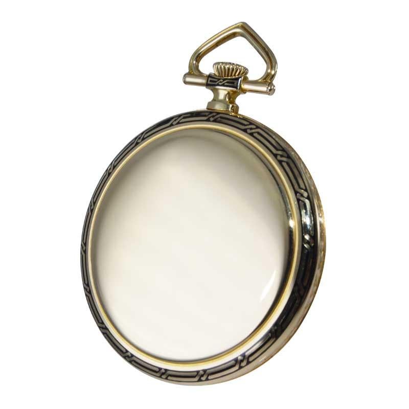 Women's or Men's J.E. Caldwell by I.W.C. 18Kt Yellow Gold Open Faced Art Deco Pocket Watch, 1930s For Sale