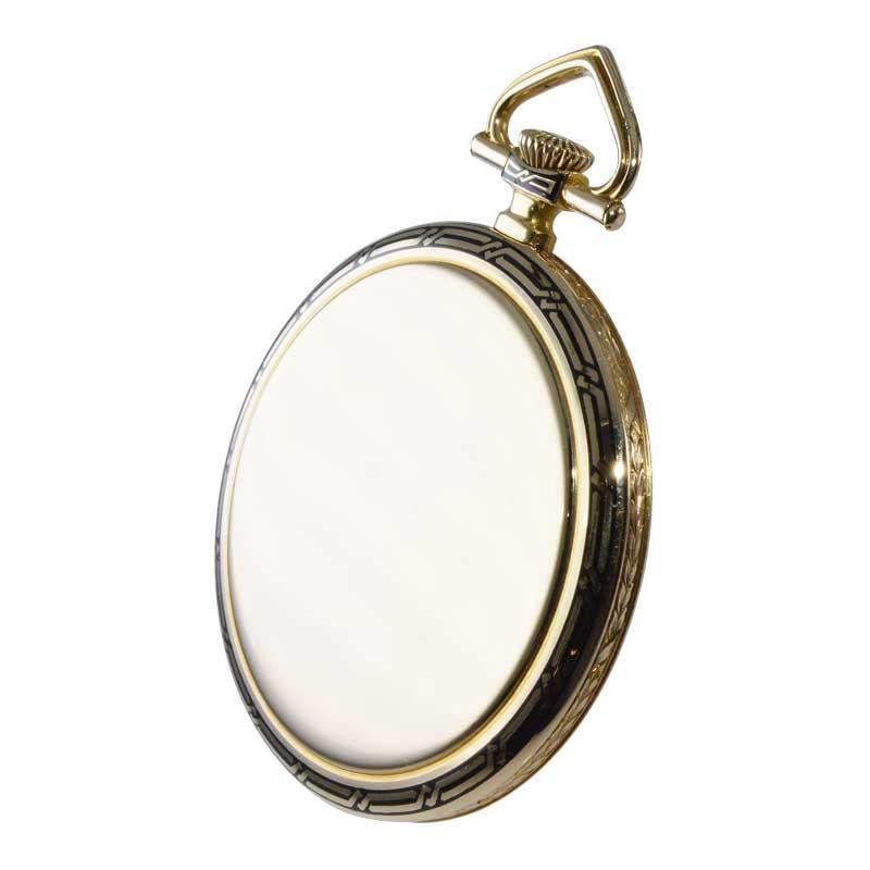 J.E. Caldwell by I.W.C. 18Kt Yellow Gold Open Faced Art Deco Pocket Watch, 1930s For Sale 1