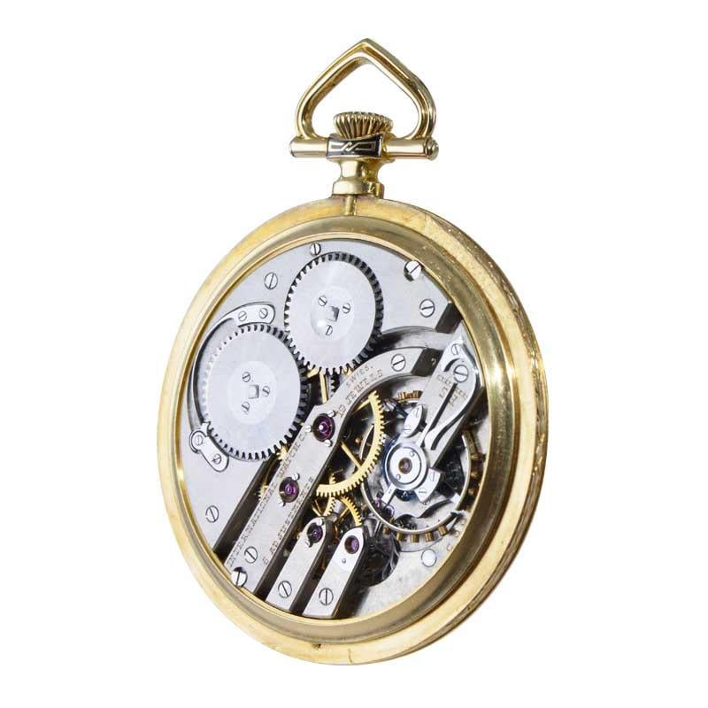 J.E. Caldwell by I.W.C. 18Kt Yellow Gold Open Faced Art Deco Pocket Watch, 1930s For Sale 2