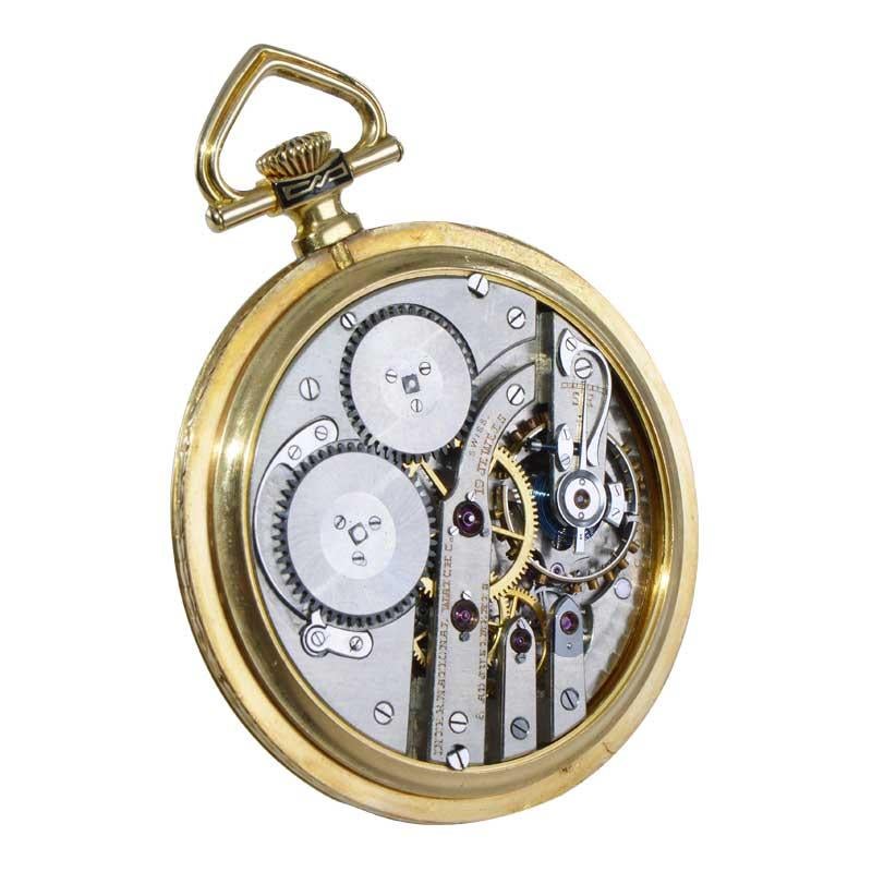 J.E. Caldwell by I.W.C. 18Kt Yellow Gold Open Faced Art Deco Pocket Watch, 1930s For Sale 3