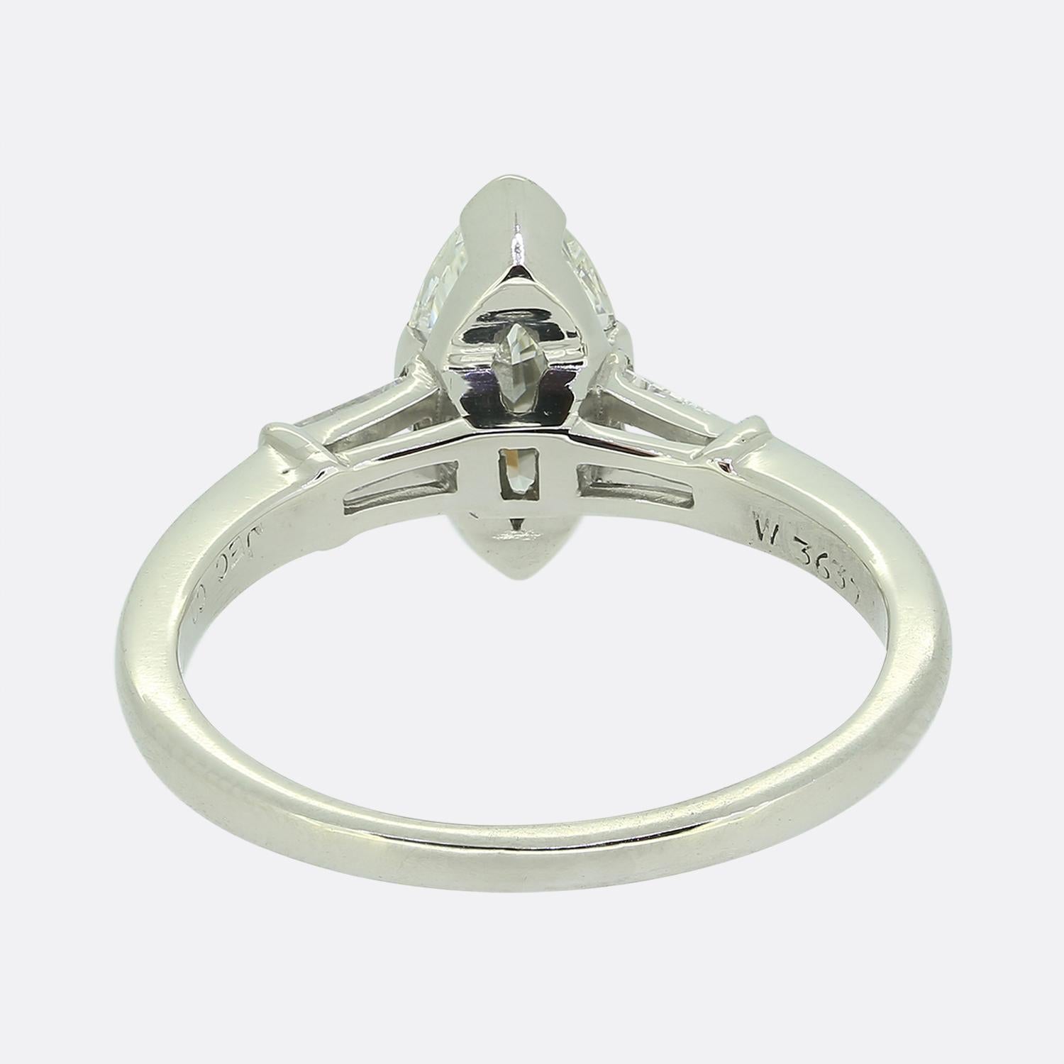 Women's or Men's J.E Caldwell & Co. 1.30 Carat Marquise Cut Diamond Engagement Ring