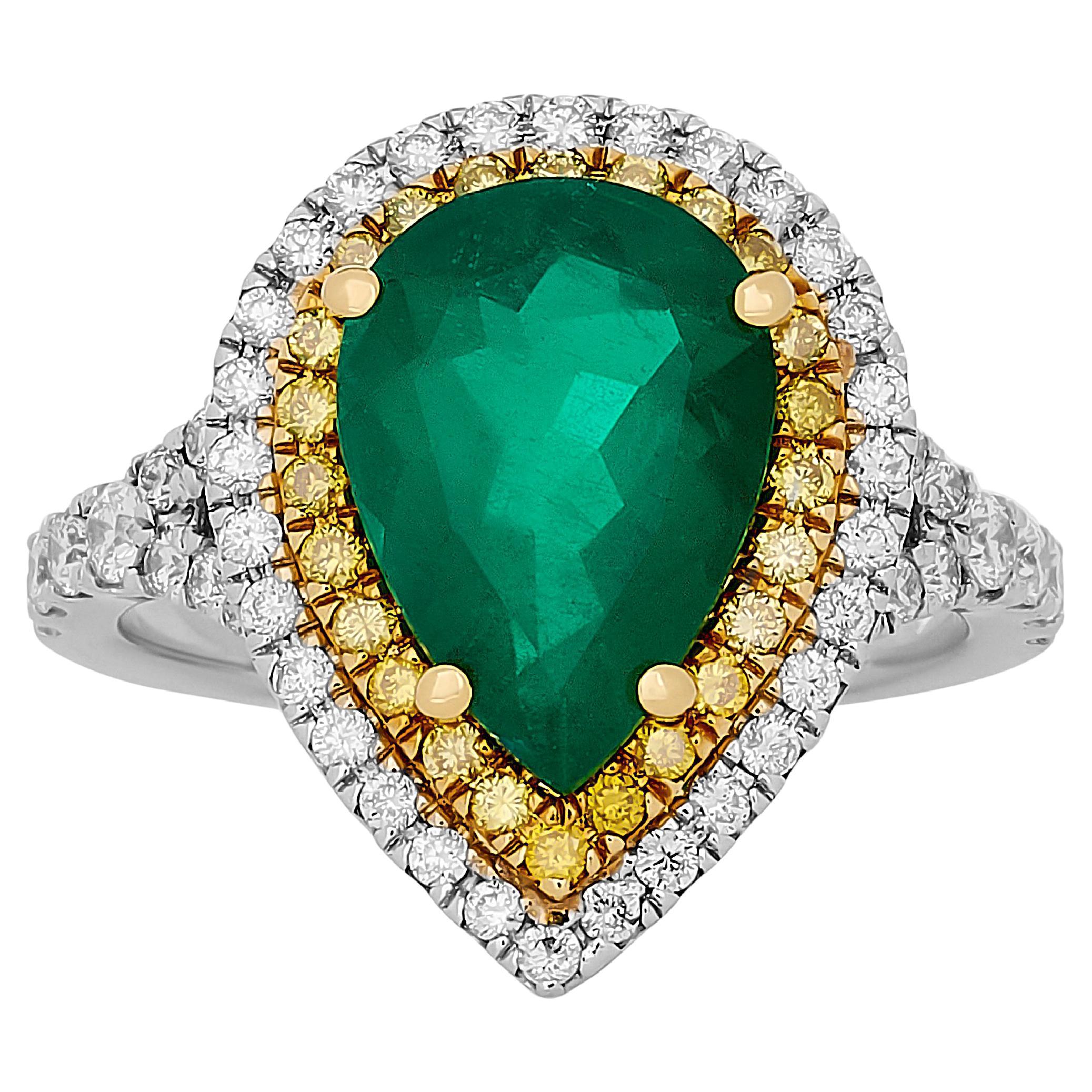 J.E. Caldwell & Co. 18K TT Gold Columbian Emerald and Double Diamond Halo Ring