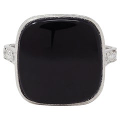 J.E. Caldwell & Co. Art Deco Diamond Onyx Platinum Scroll Vintage Signet Ring
