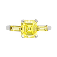 Vintage J.E. Caldwell & Co Platinum, Fancy Vivid Yellow Diamond and Diamond Ring