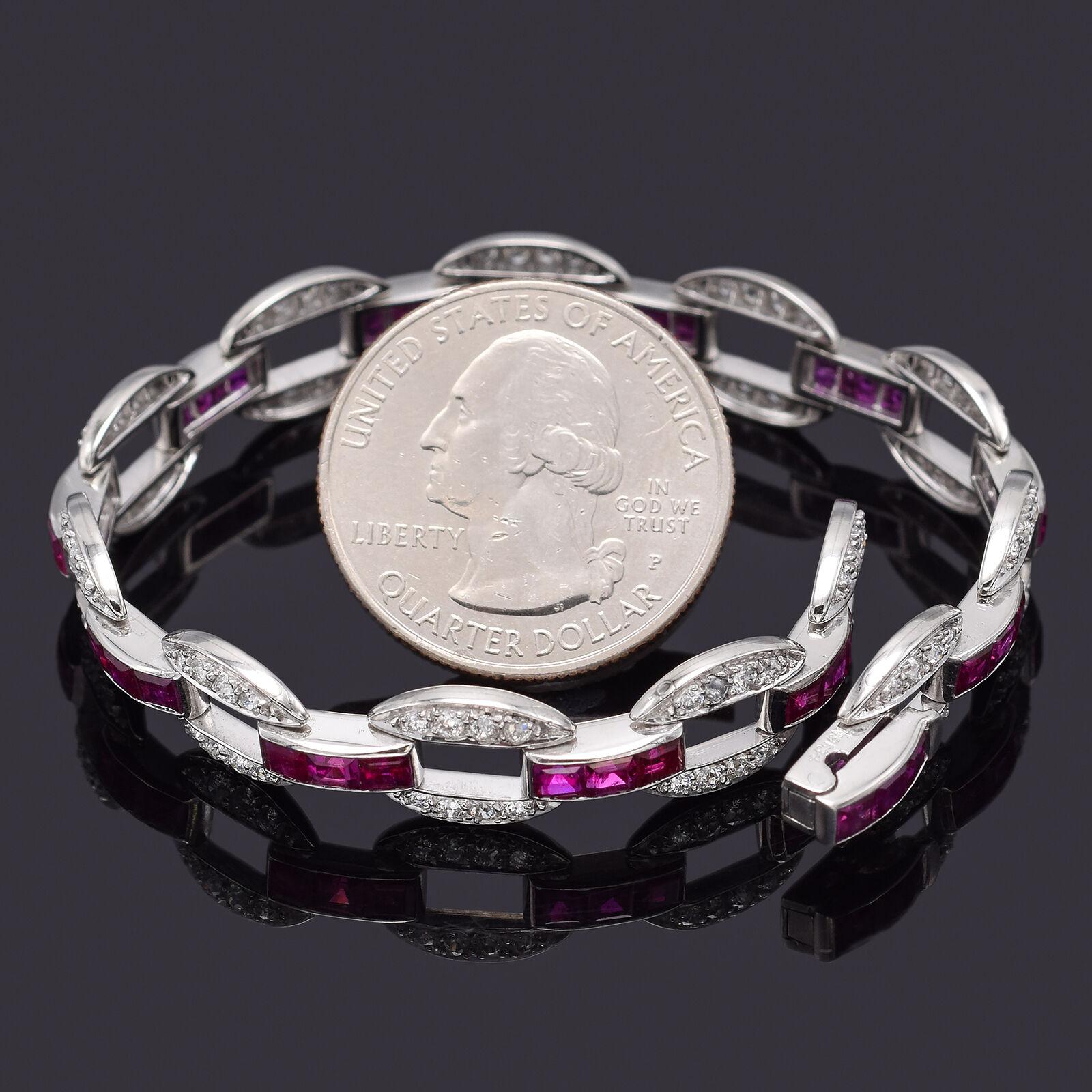 J.E. Caldwell & Co. Bracelet tennis en platine avec rubis et diamants taille européenne ancienne de 1,92 carat Pour femmes en vente