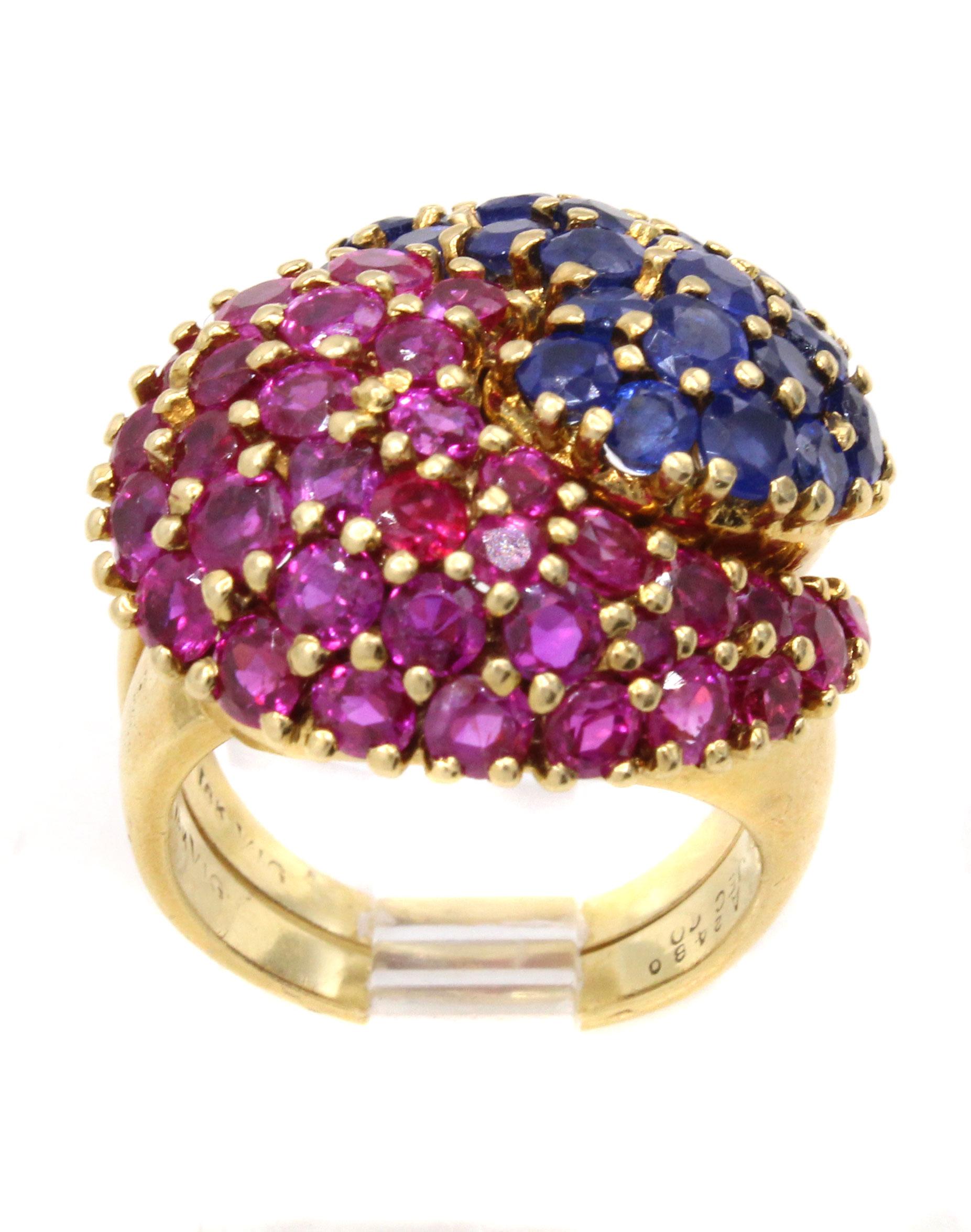 Round Cut J.E. Caldwell & Co Retro Ruby Sapphire Puzzle Ring For Sale