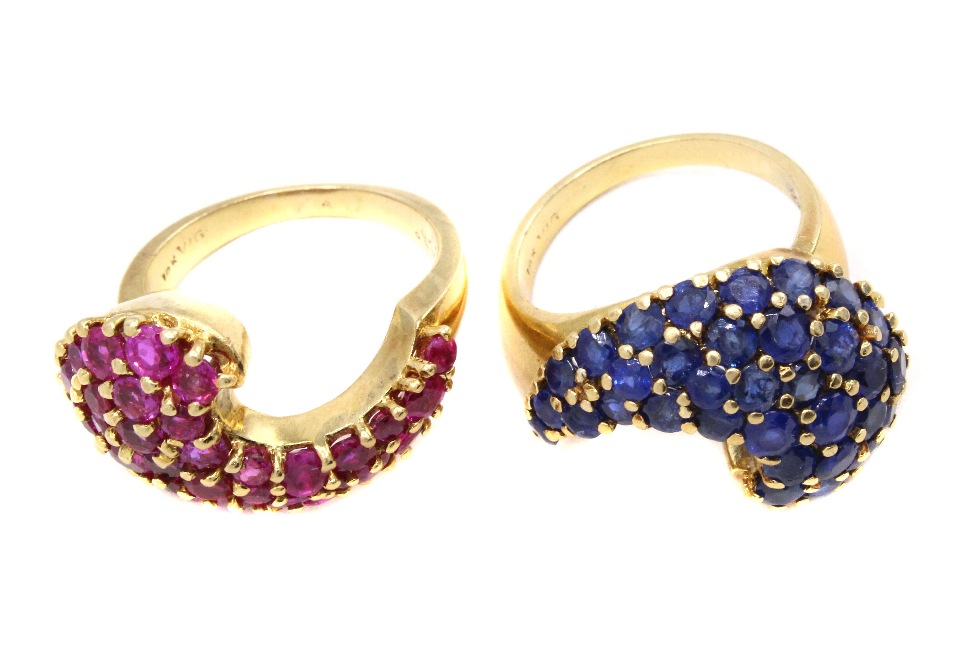 J.E. Anillo rompecabezas retro de zafiro y rubí Caldwell & Co Corte redondo