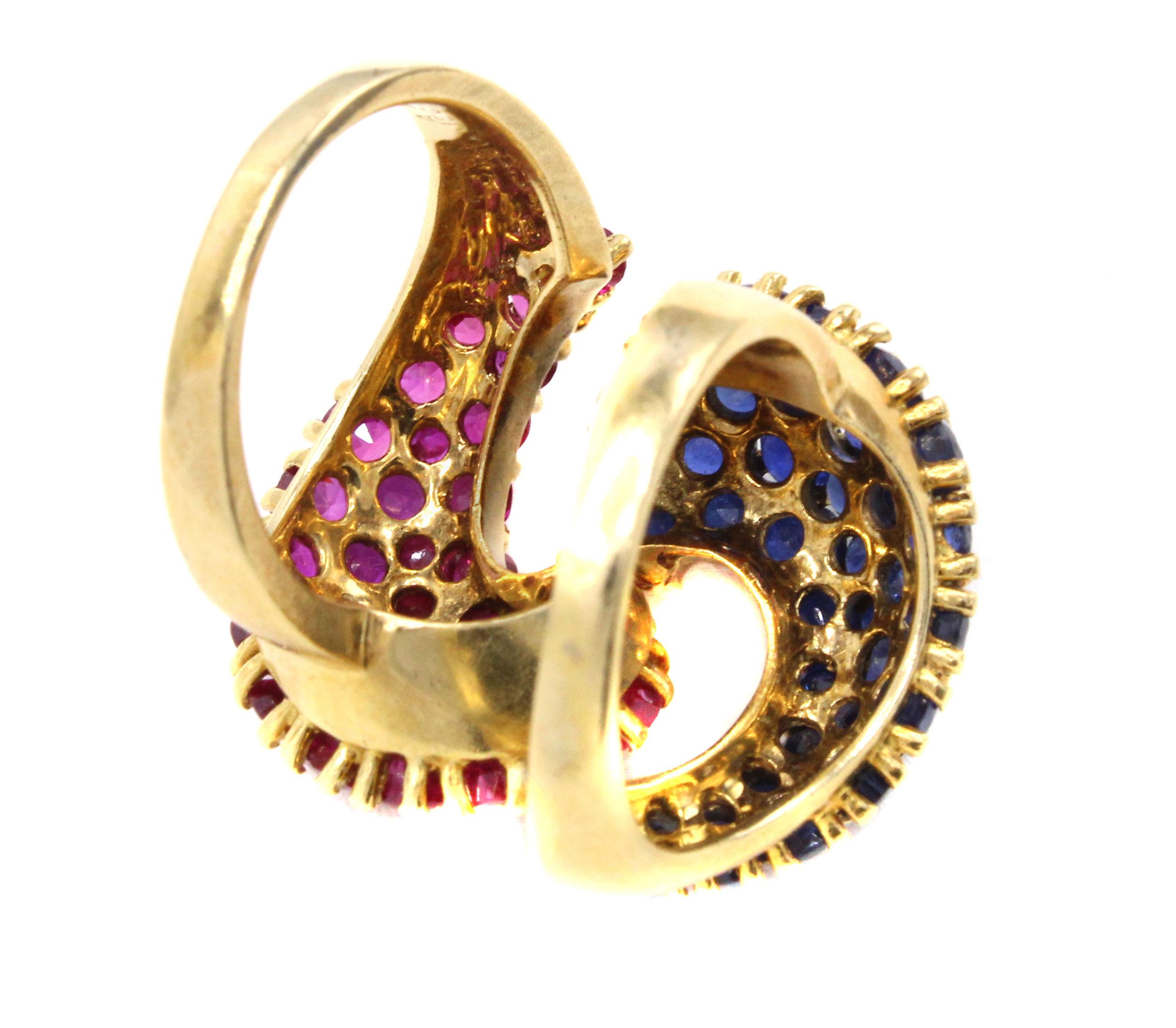 Women's or Men's J.E. Caldwell & Co Retro Ruby Sapphire Puzzle Ring For Sale