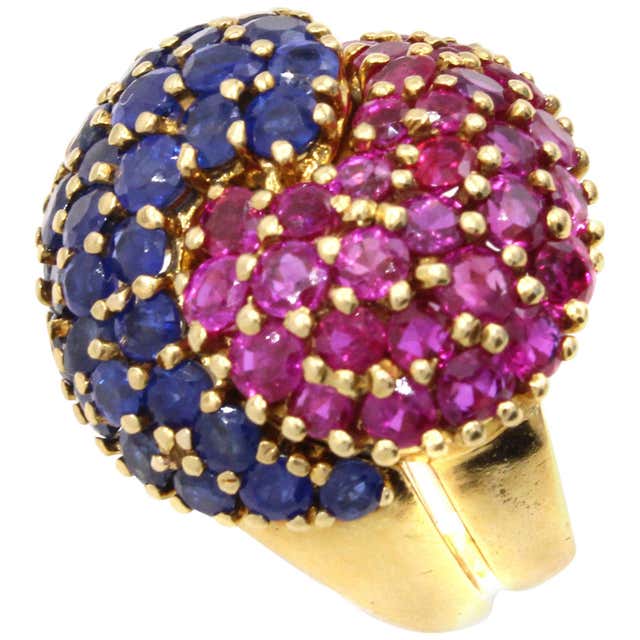 Retro Ruby Retro Ruby Diamond Gold Platinum Ring For Sale at 1stDibs