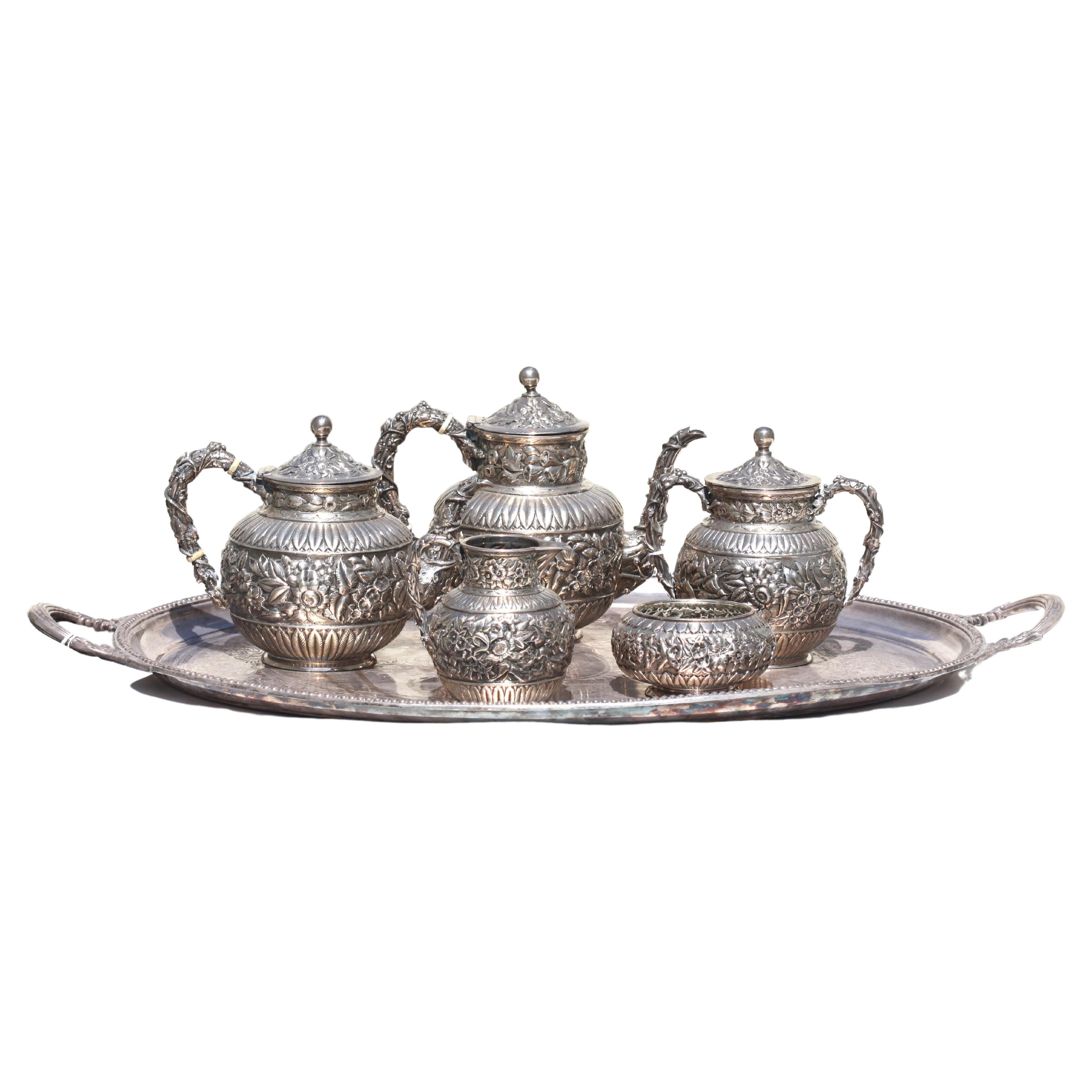 J.E. Caldwell & Co., Silver Five-Piece Tea & Coffee Service, Elkington platter