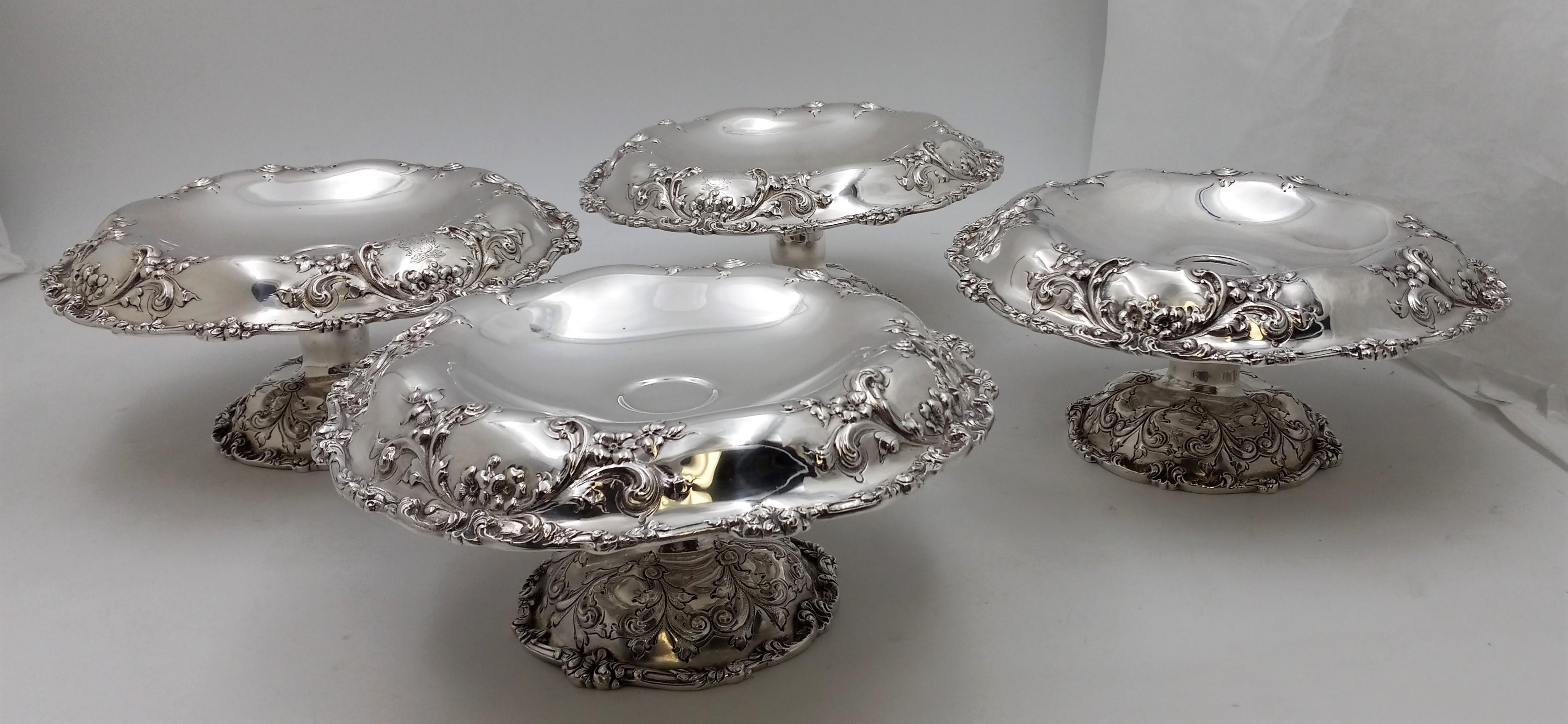 American J.E. Caldwell & Co. Sterling Silver Art Nouveau Set of 4 Compote Dishes For Sale