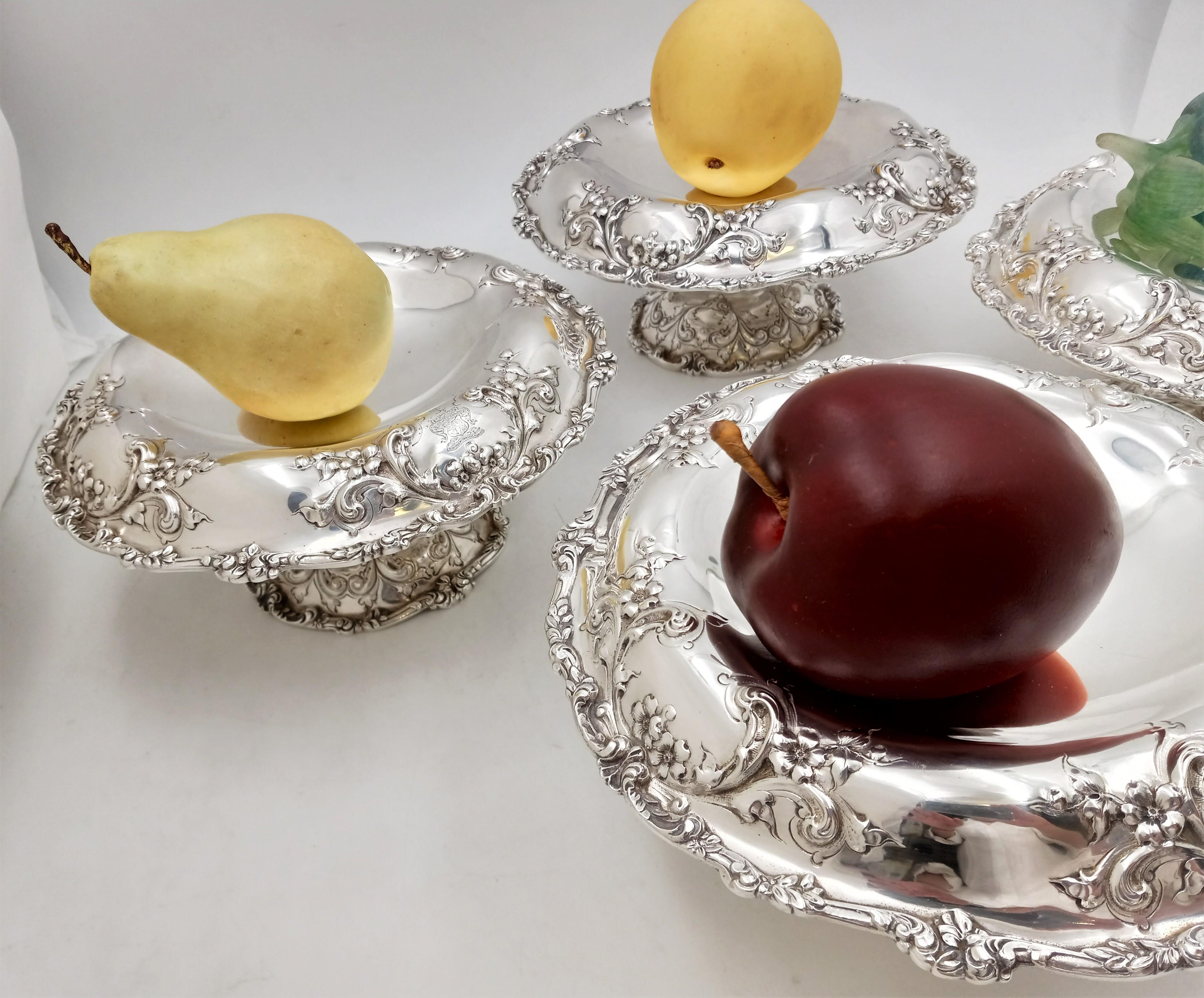 J.E. Caldwell & Co. Sterling Silver Art Nouveau Set of 4 Compote Dishes In Good Condition For Sale In New York, NY