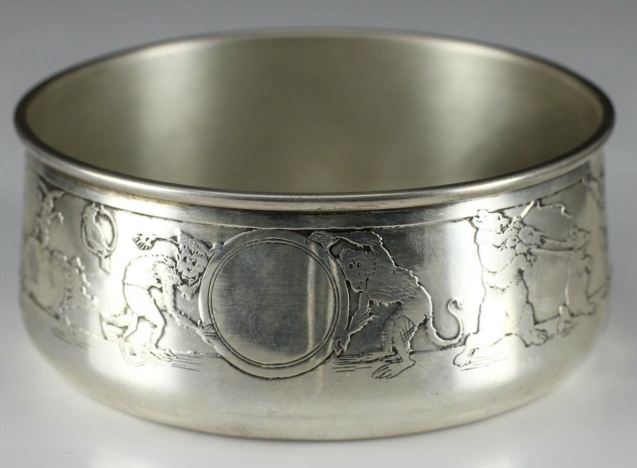 20th Century J.E. Caldwell & Co. Sterling Silver Child's Bowl w/ Saucer Circus Animals, 1950s For Sale